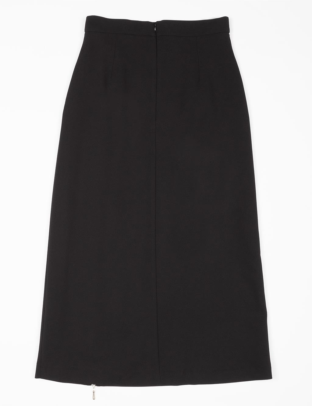 Zipper and Pleat Detailed Skirt Black