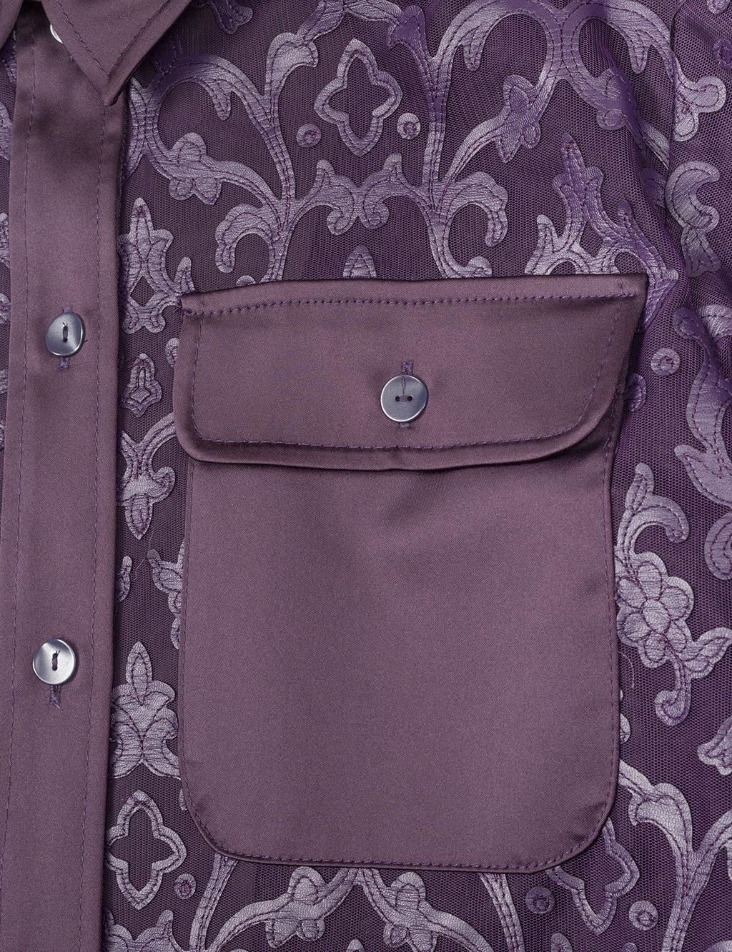 Leather Garnished Patterned Shirt Purple