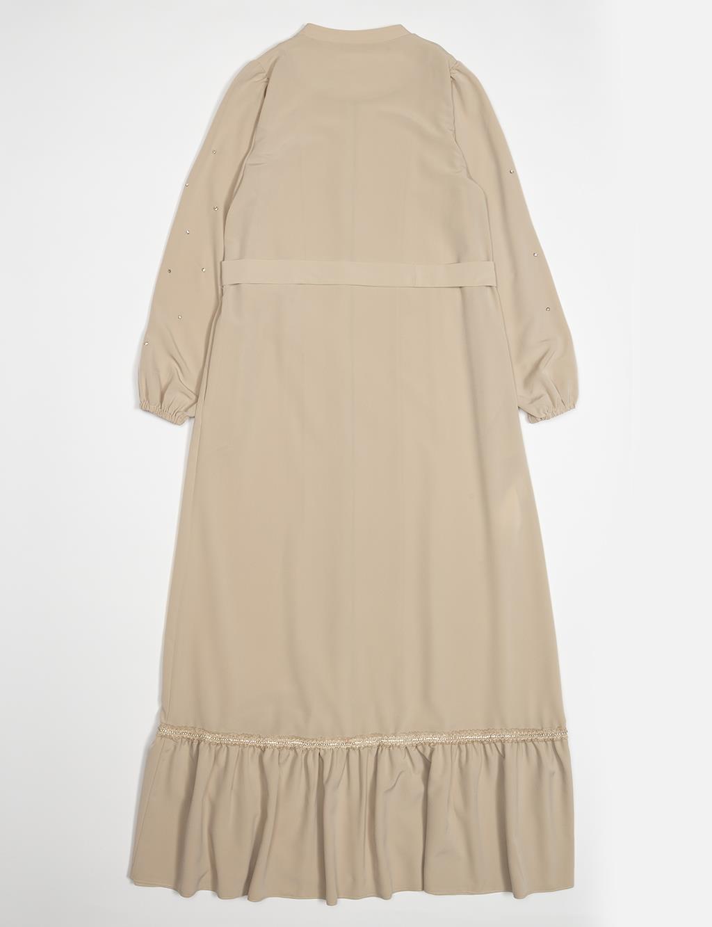 Belted Balloon Sleeve Wear and Go Sand Beige