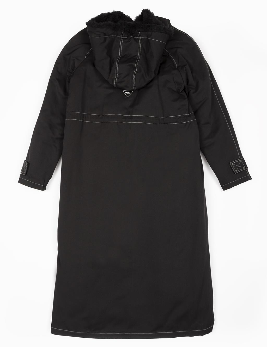 Adjustable Waist Hooded Anorak Coat Black