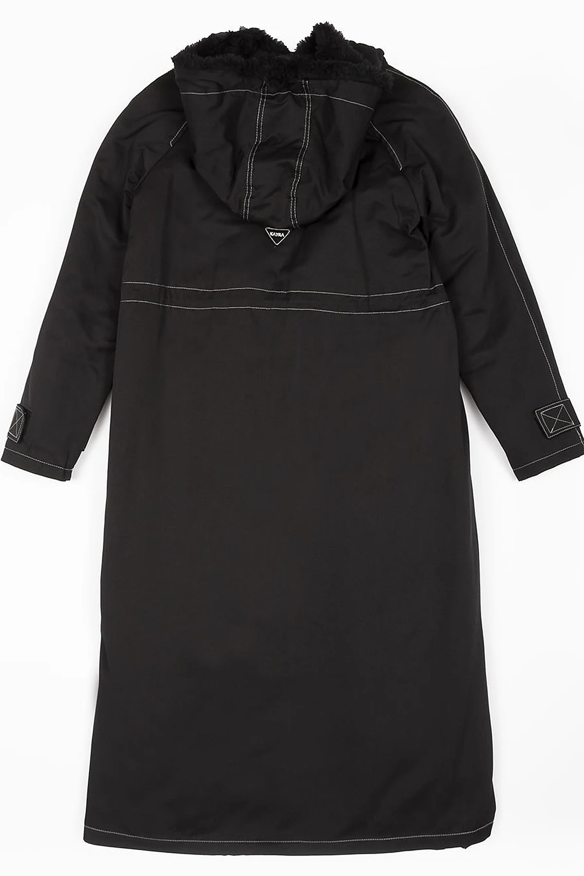 Adjustable Waist Hooded Anorak Coat Black
