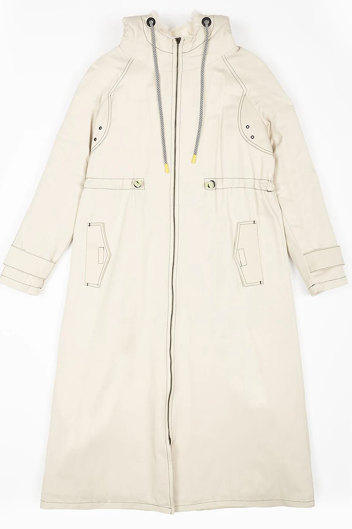 Adjustable Waist Hooded Anorak Coat Cream