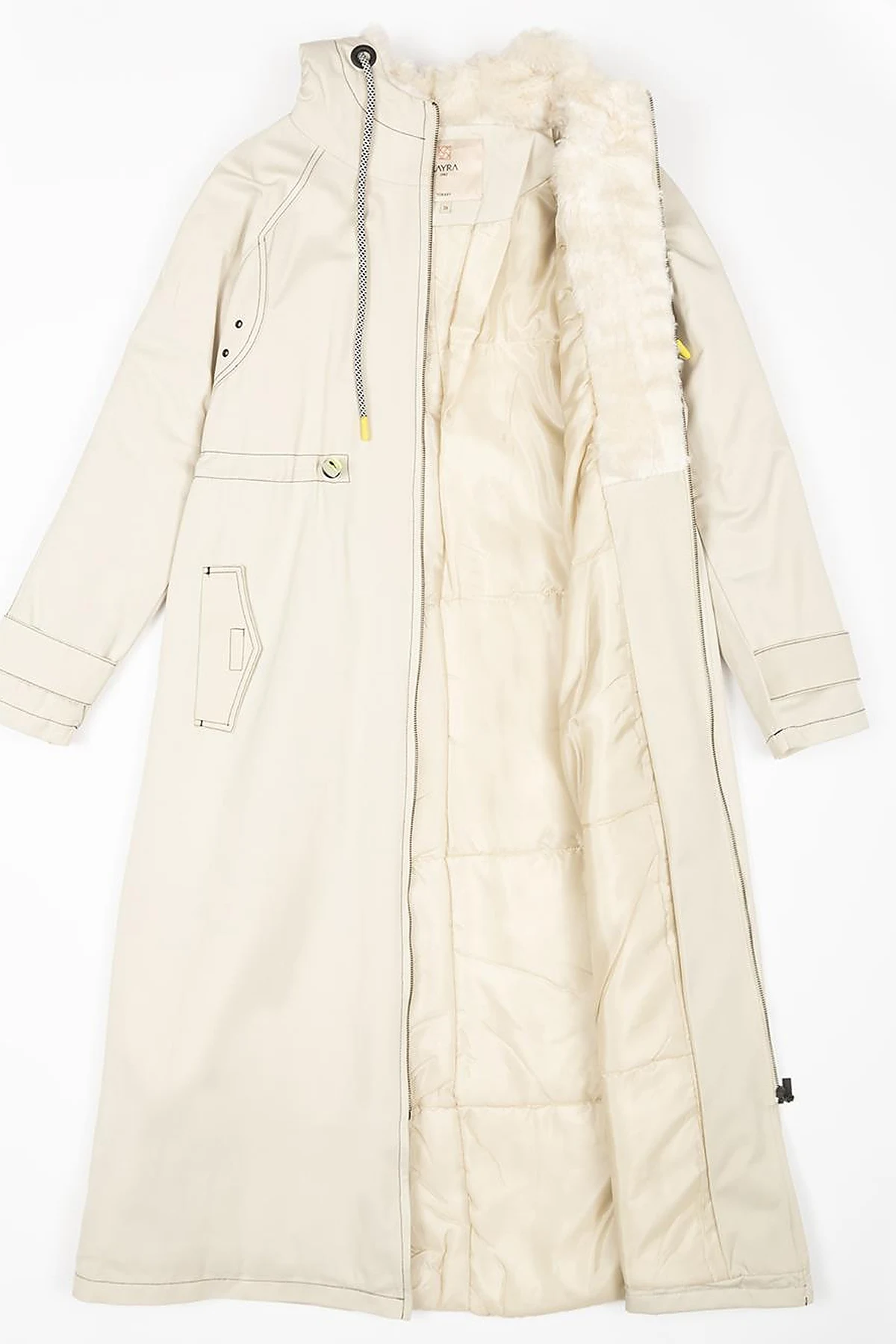Adjustable Waist Hooded Anorak Coat Cream