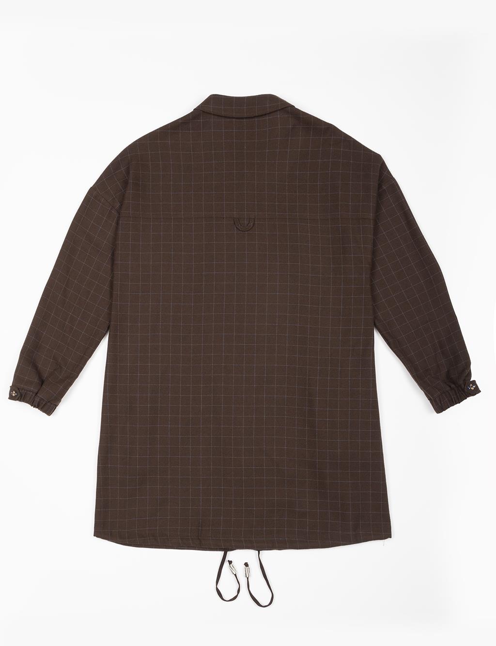 Shirt Collar Stone Detailed Tunic Dark Brown