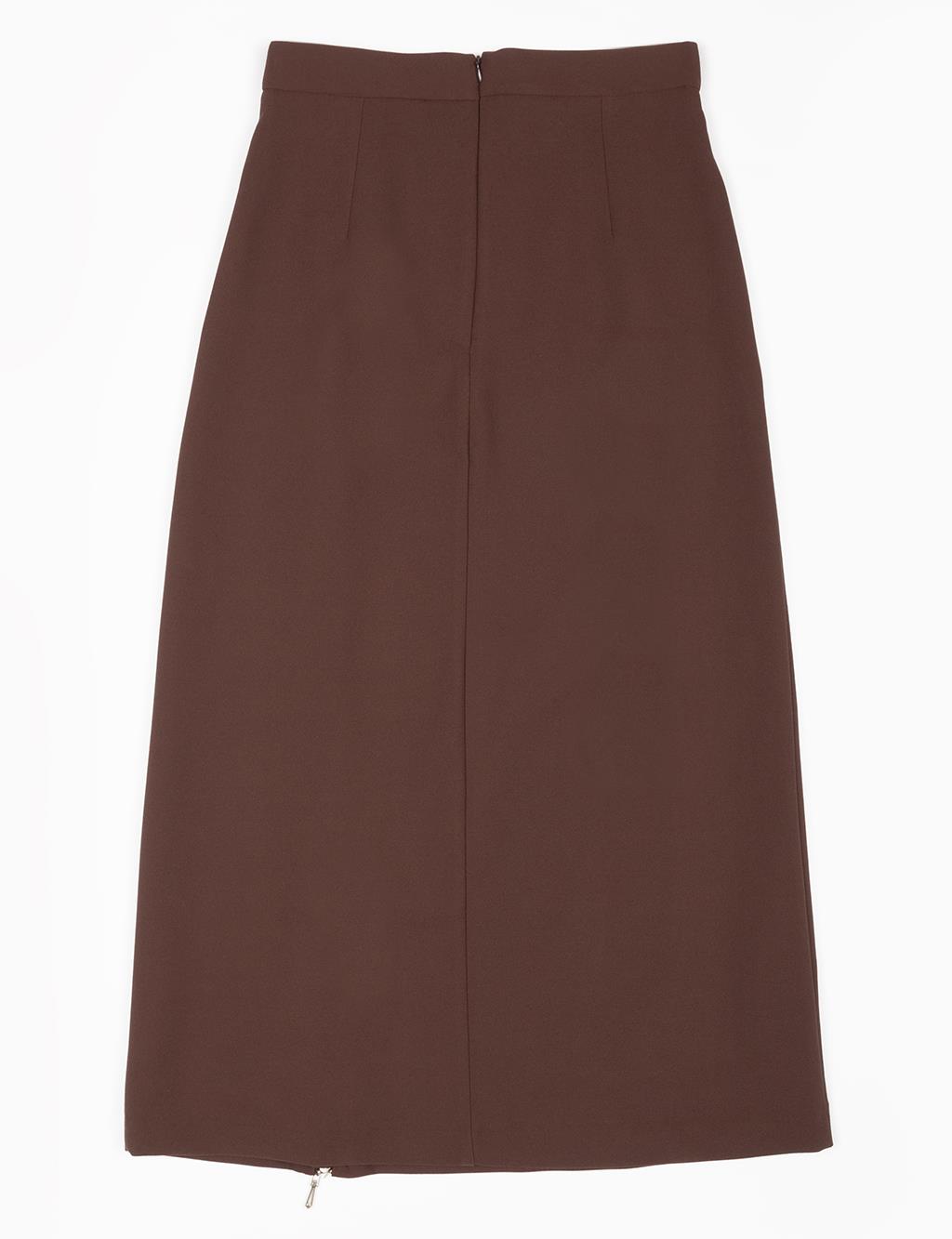 Zipper and Pleat Detailed Skirt Dark Brown