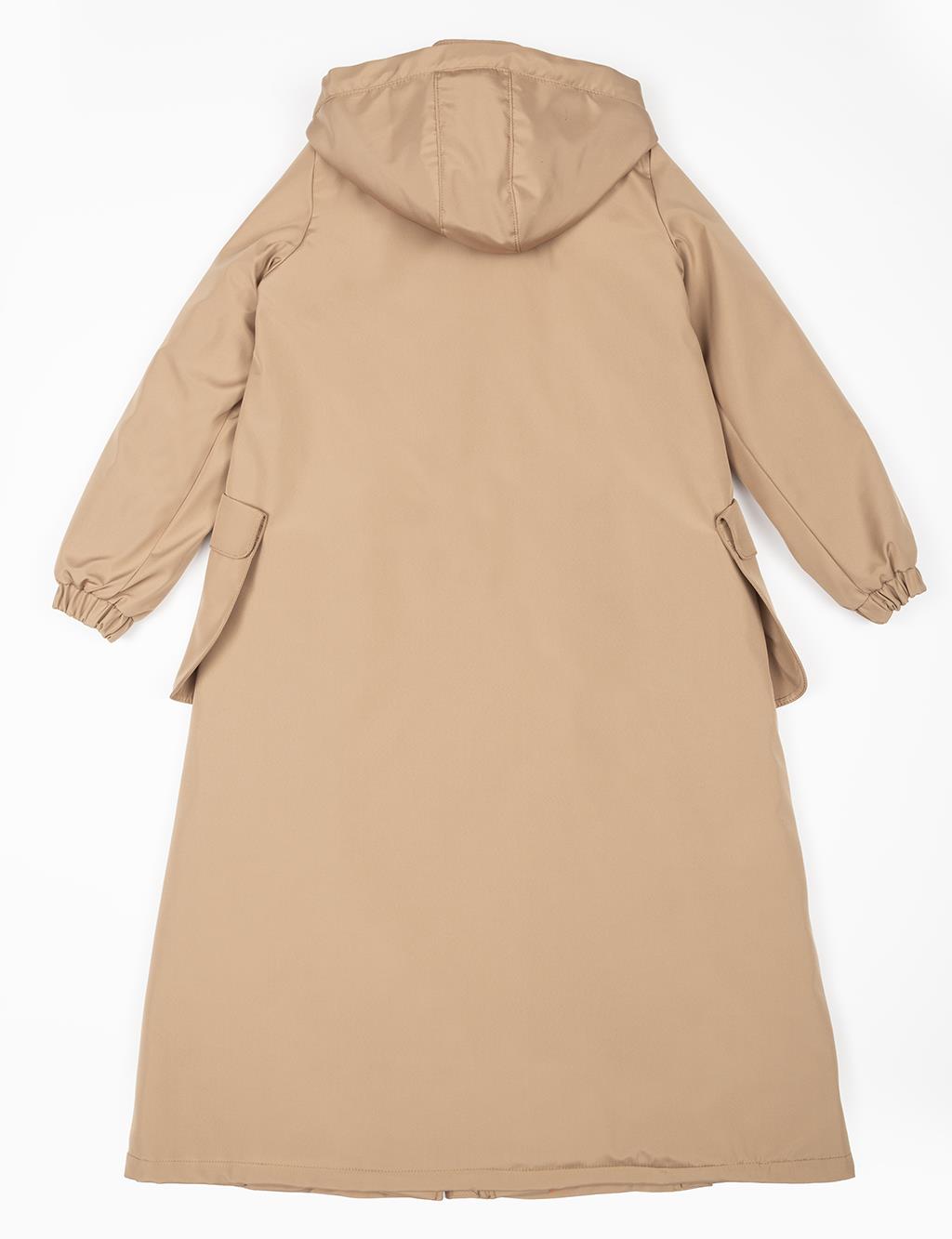 Hooded with Large Pockets Wear and Go Dark Beige
