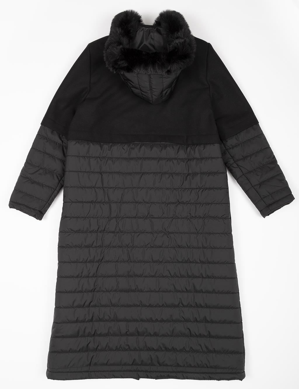 Quilted Coat with Stamp Garnish Black