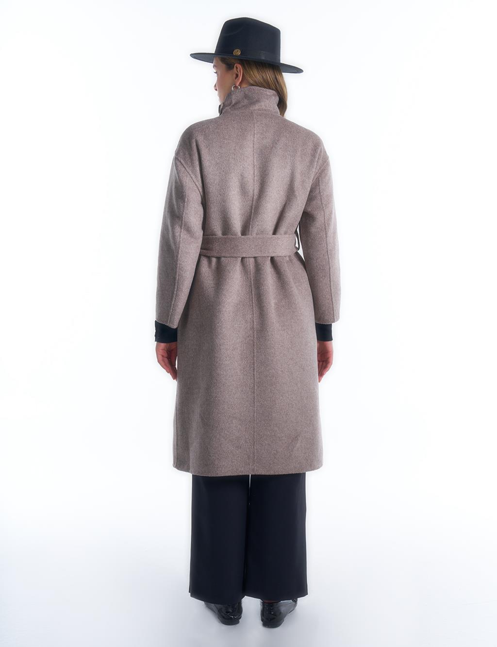 Premium Wool Stand Collar Coat Dark Khaki