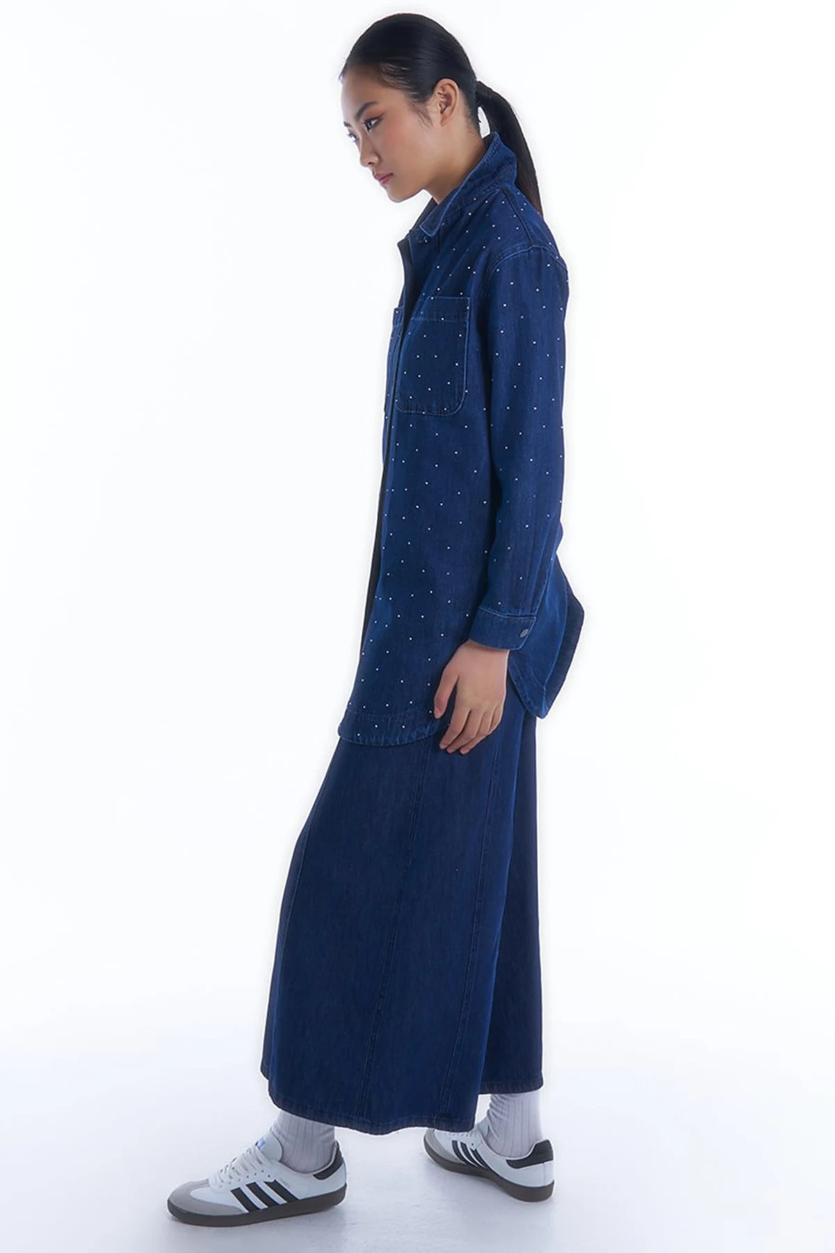 Taşlı Cep Detaylı Denim Ceket İndigo