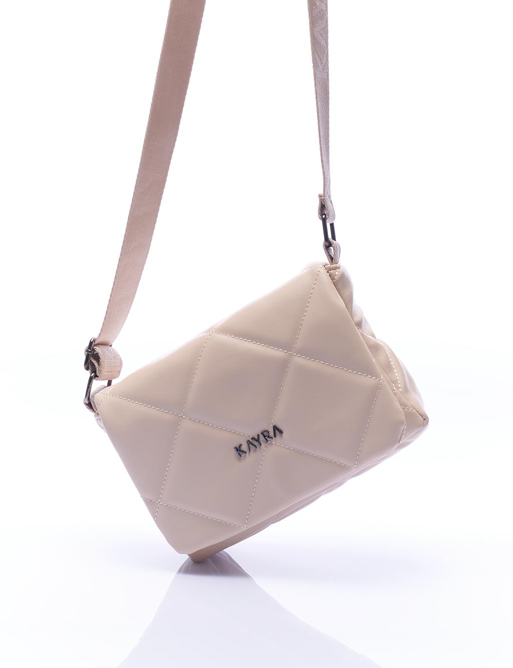Quilted Rectangular Bag with Woven Hanger Cream