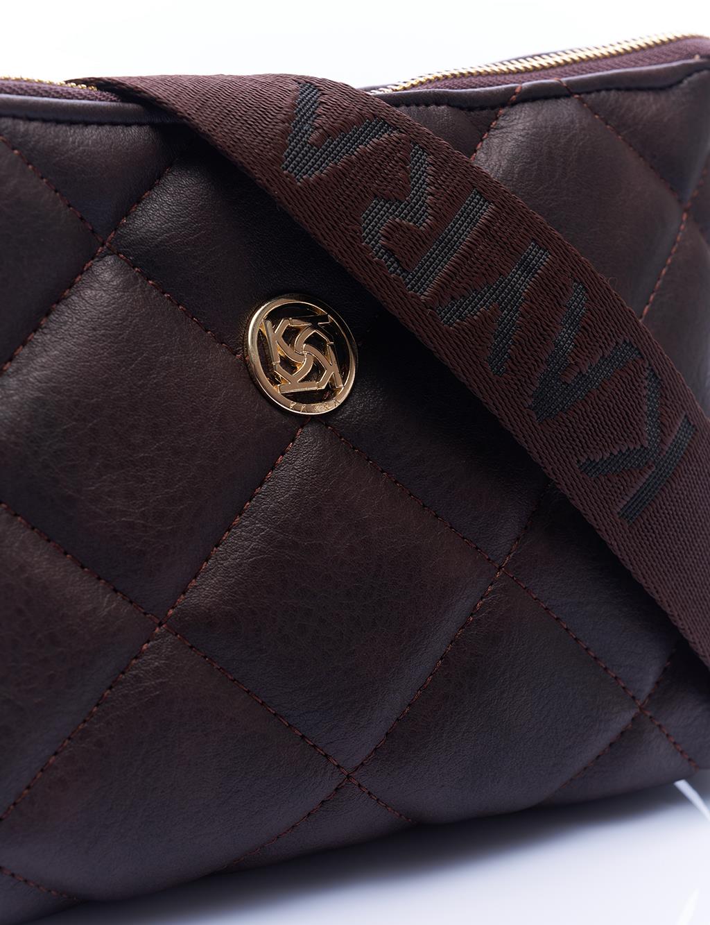 Fermuarlı Dokuma Askılı Çanta Koyu Kahve