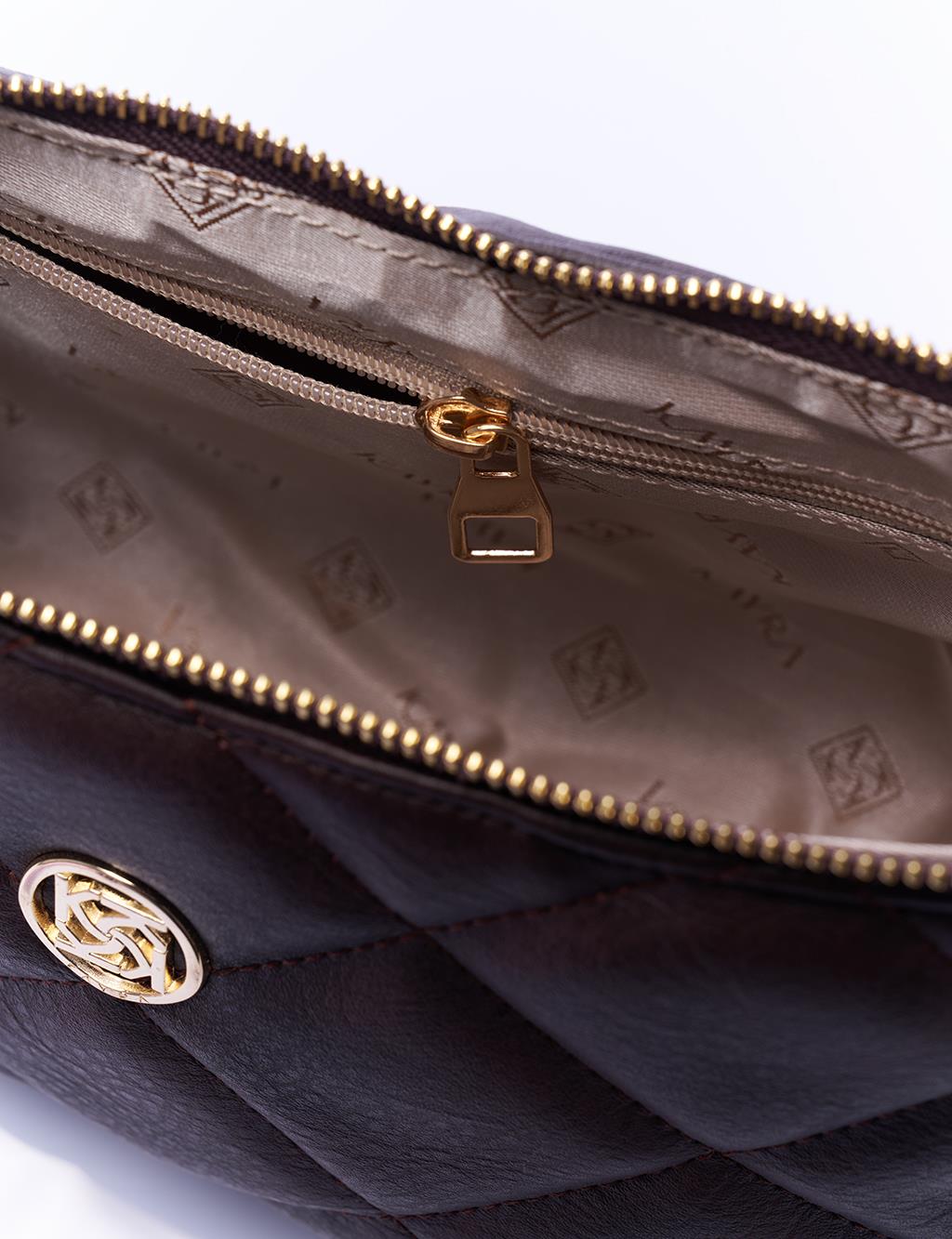 Fermuarlı Dokuma Askılı Çanta Koyu Kahve