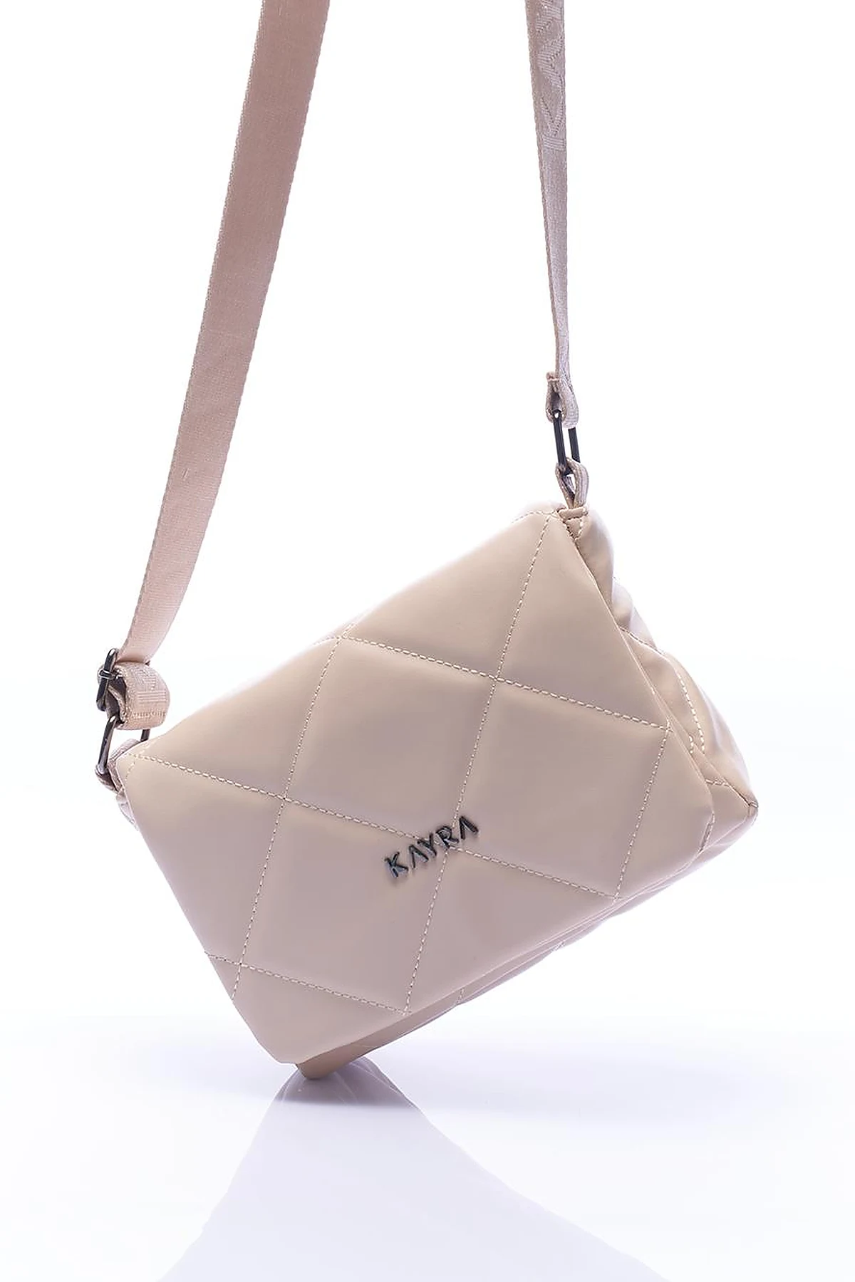 Quilted Rectangular Bag with Woven Hanger Cream