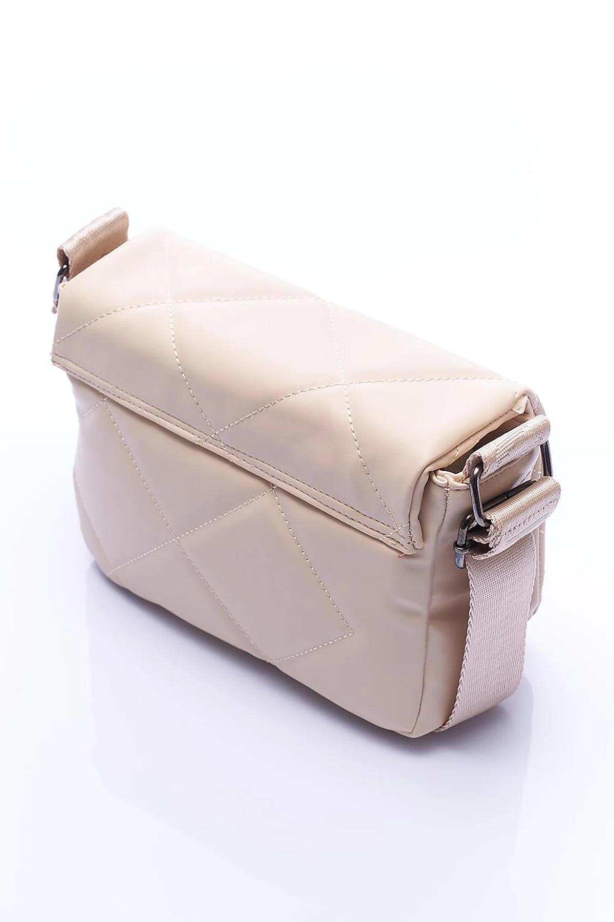 Quilted Rectangular Bag with Woven Hanger Cream