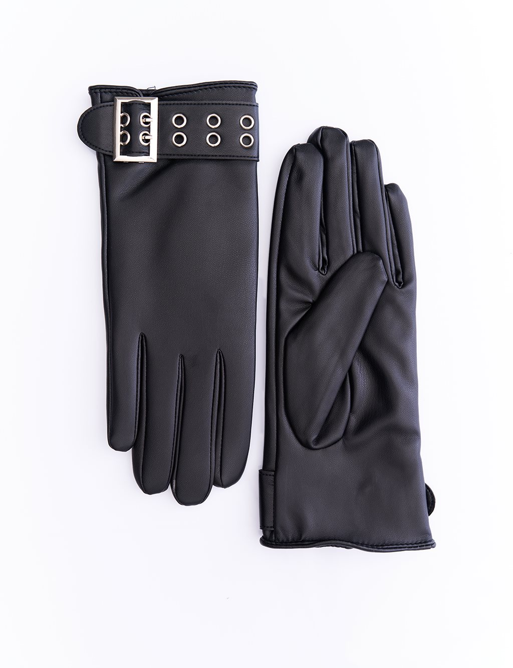 Buckle Faux Leather Gloves Black