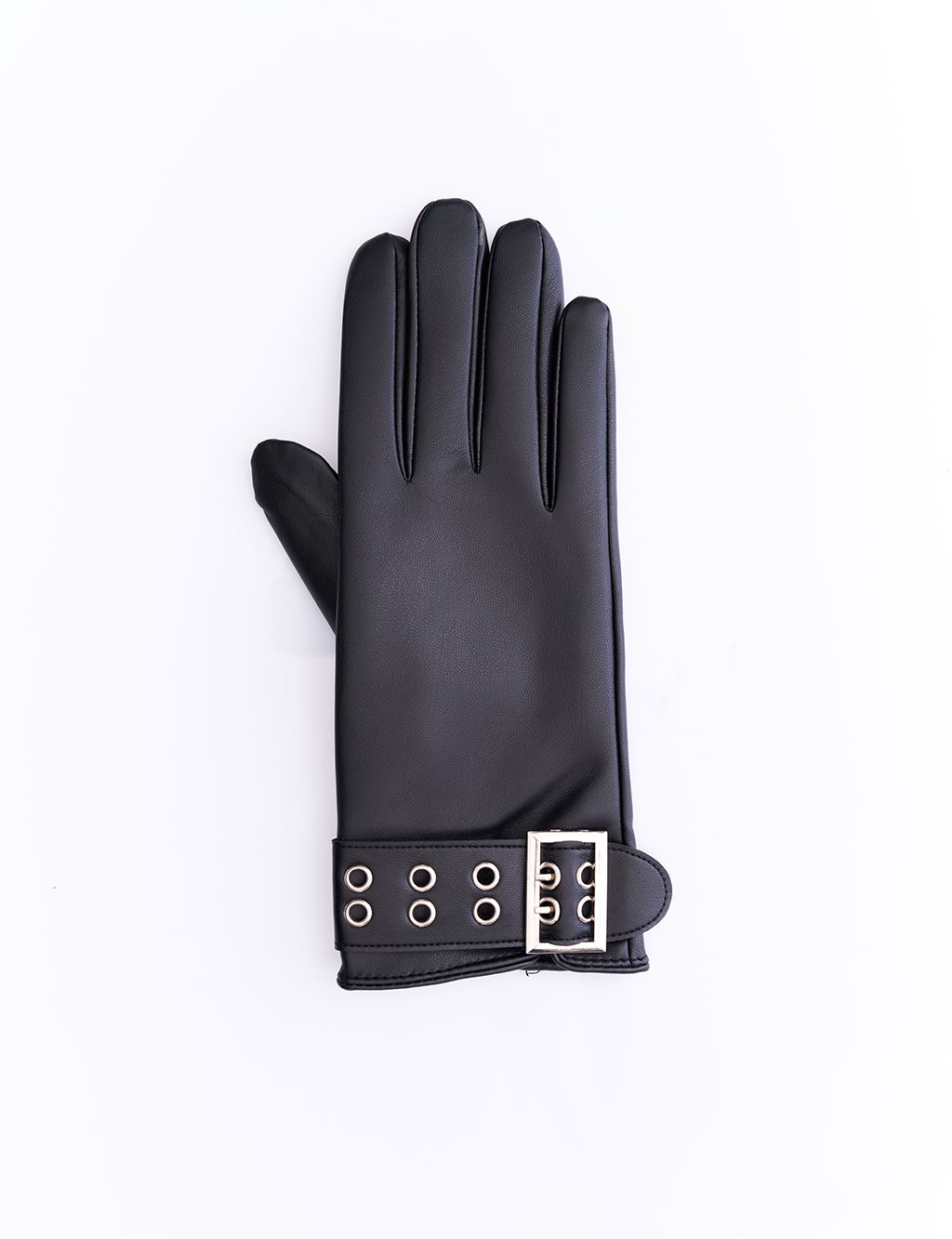 Buckle Faux Leather Gloves Black