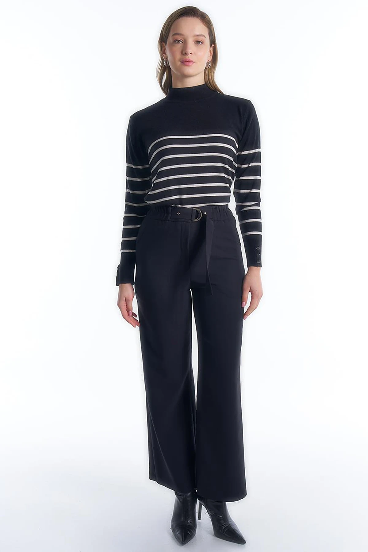 Elastic Waist Wide Leg Pants Black