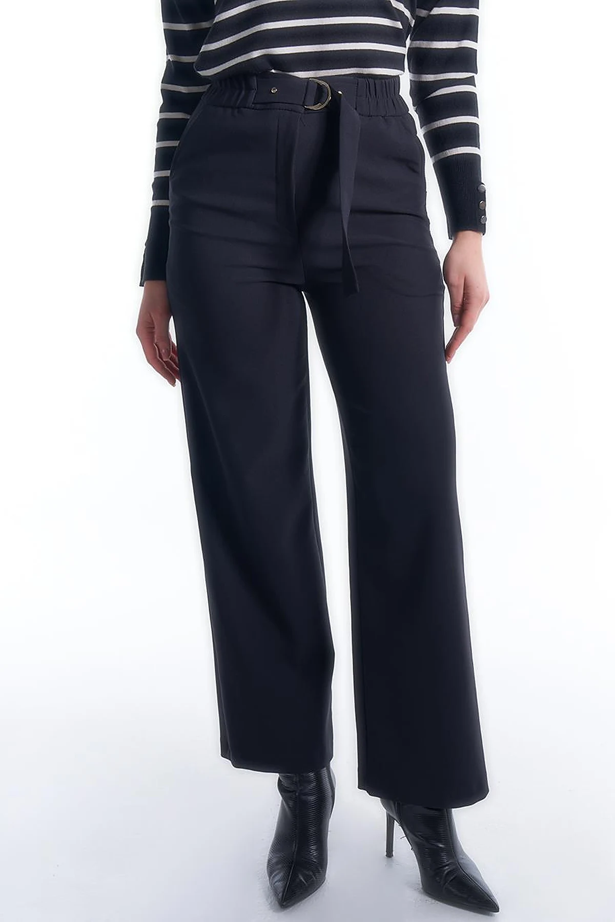 Elastic Waist Wide Leg Pants Black