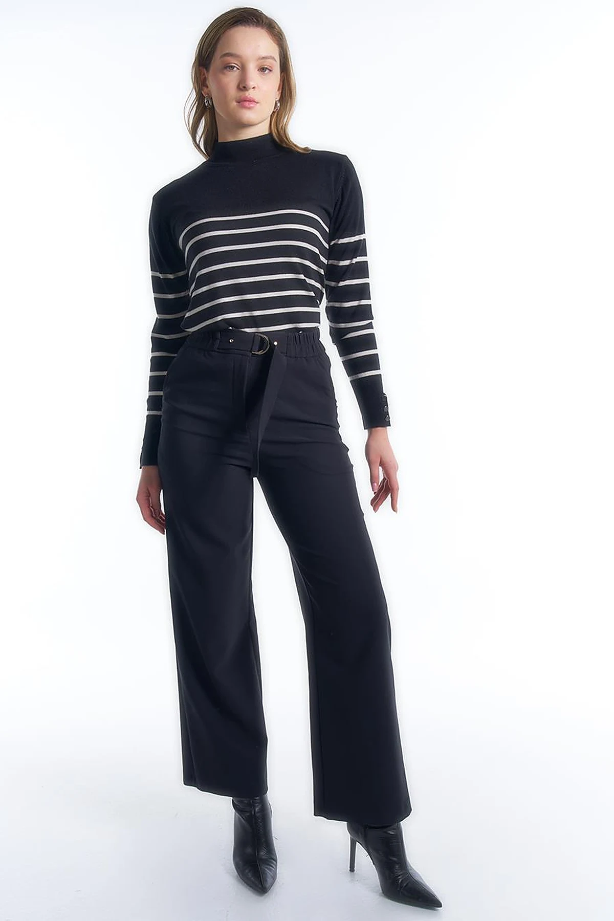 Elastic Waist Wide Leg Pants Black