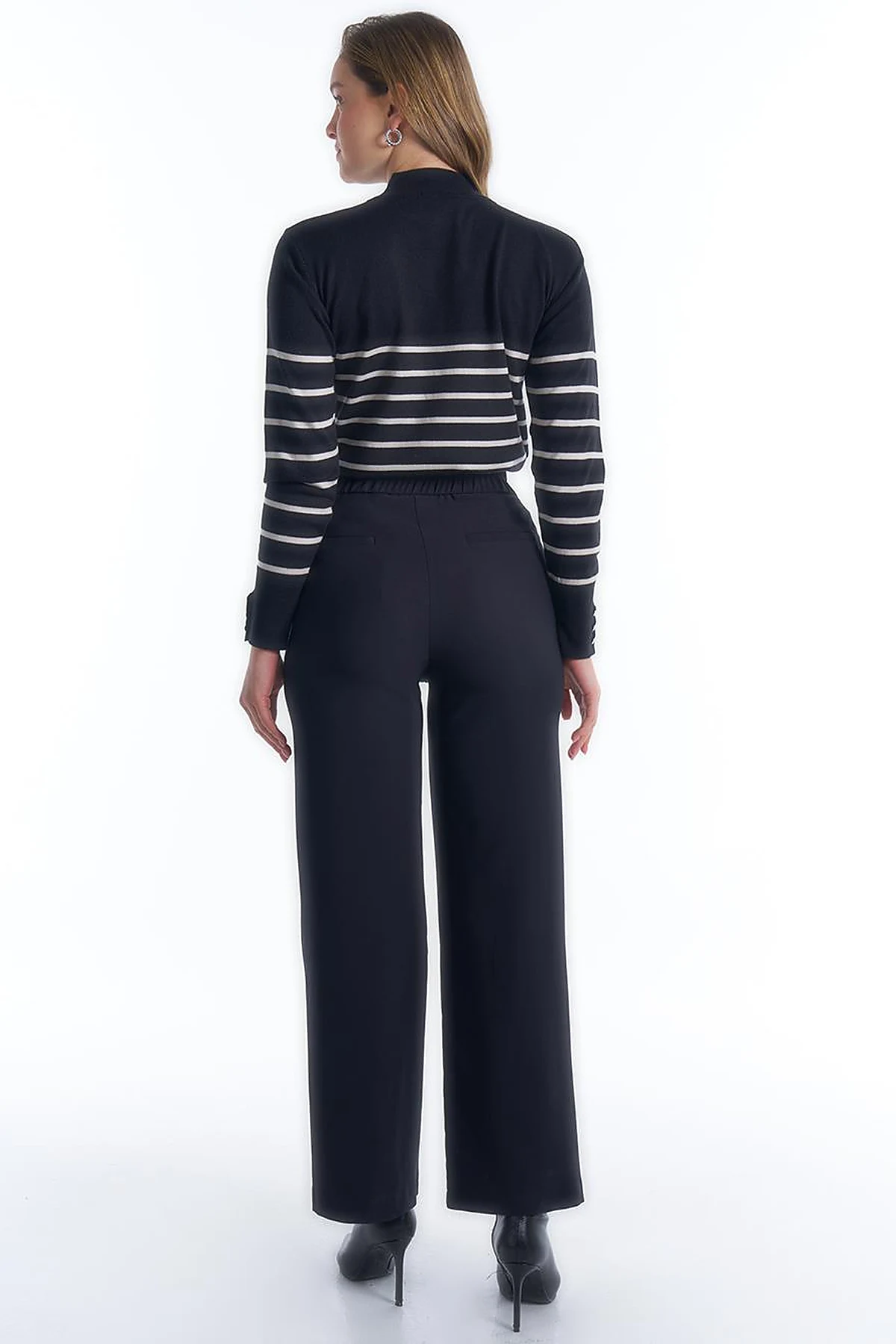 Elastic Waist Wide Leg Pants Black