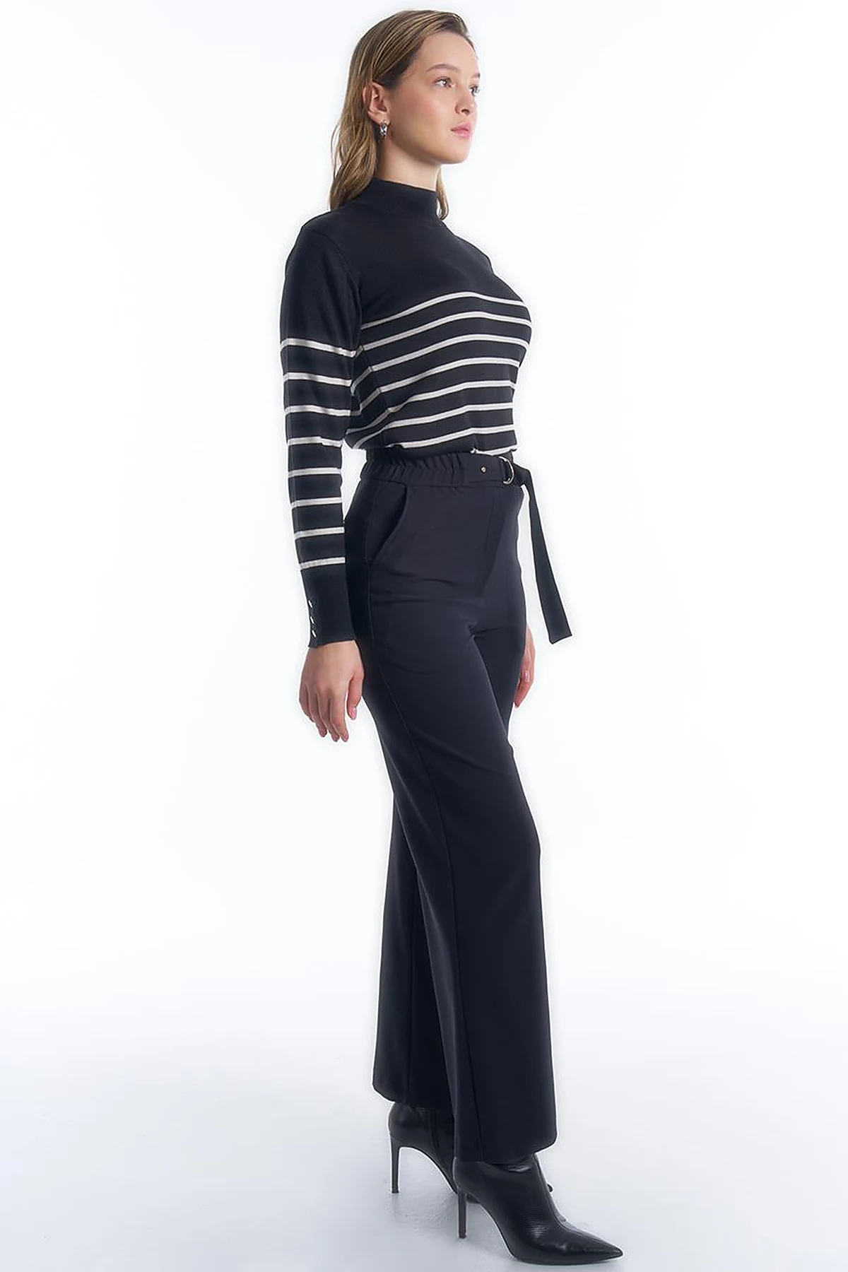 Elastic Waist Wide Leg Pants Black
