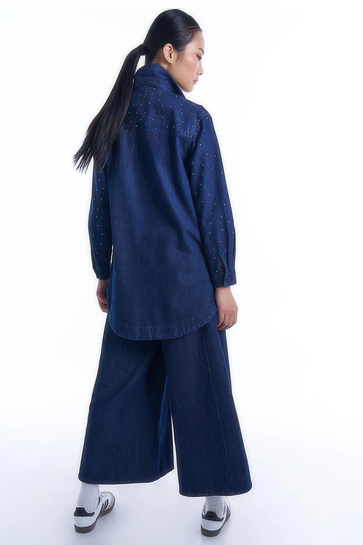 Taşlı Cep Detaylı Denim Ceket İndigo