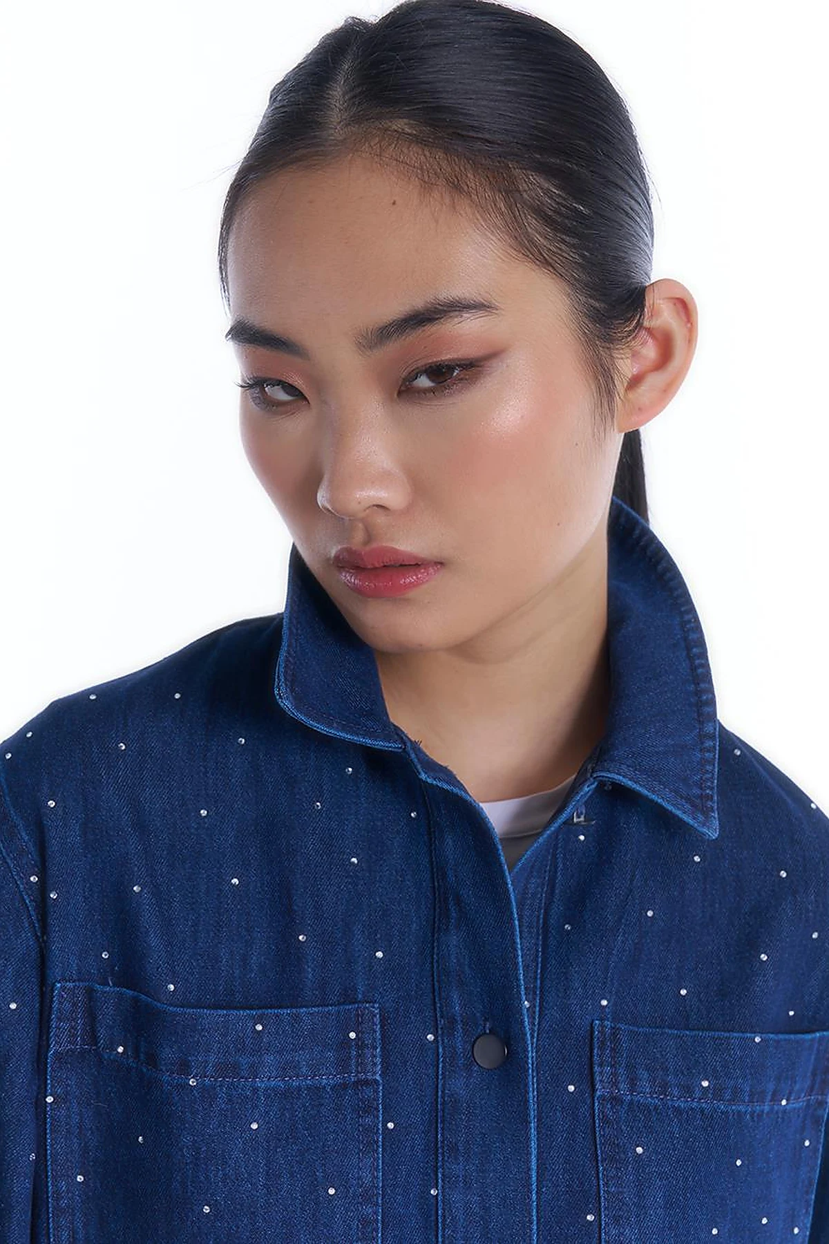 Taşlı Cep Detaylı Denim Ceket İndigo