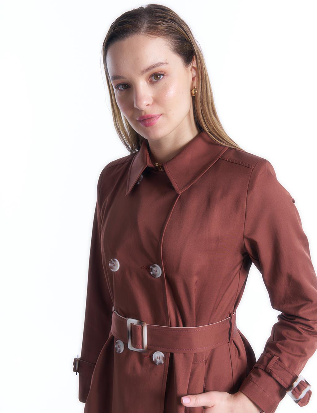 Double Button Trench Coat Brown