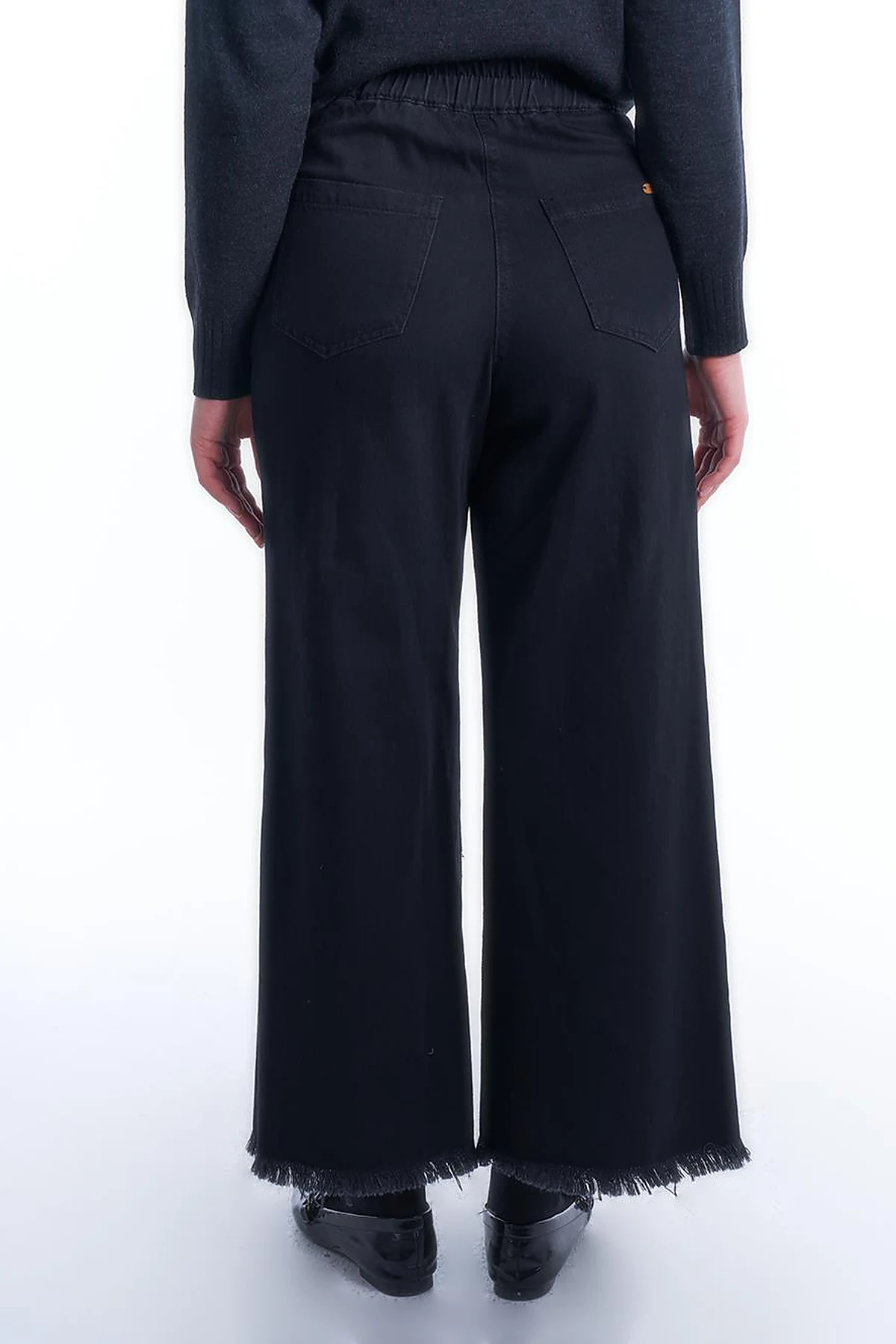 Beli Lastikli Püsküllü Denim Pantolon Siyah