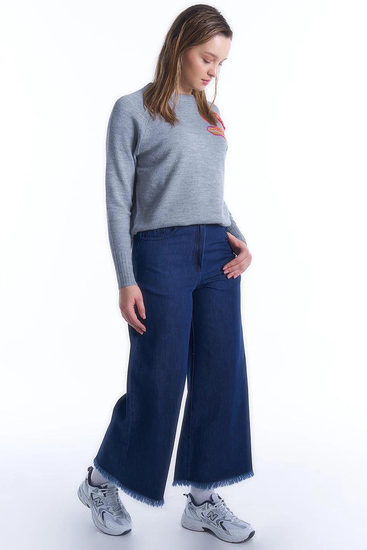 Beli Lastikli Püsküllü Denim Pantolon İndigo