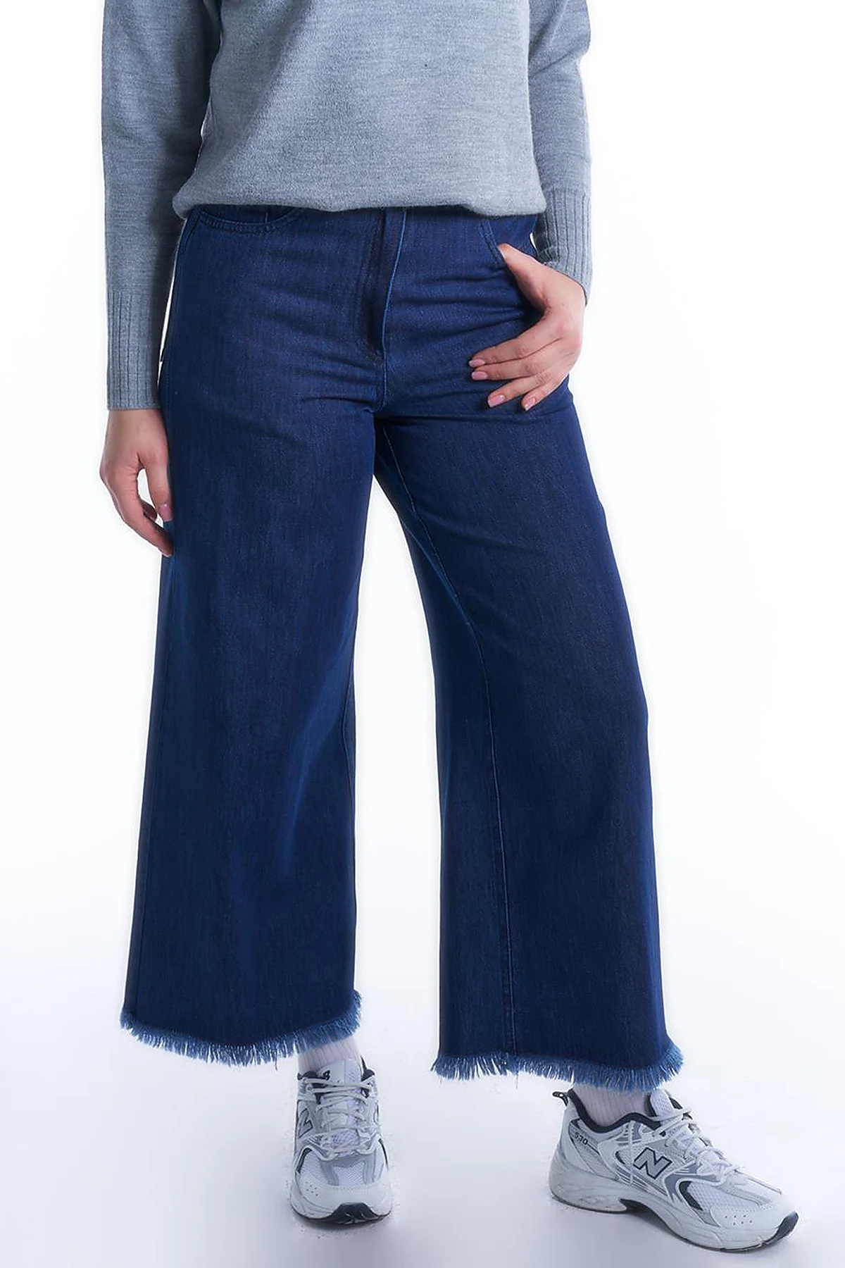 Beli Lastikli Püsküllü Denim Pantolon İndigo