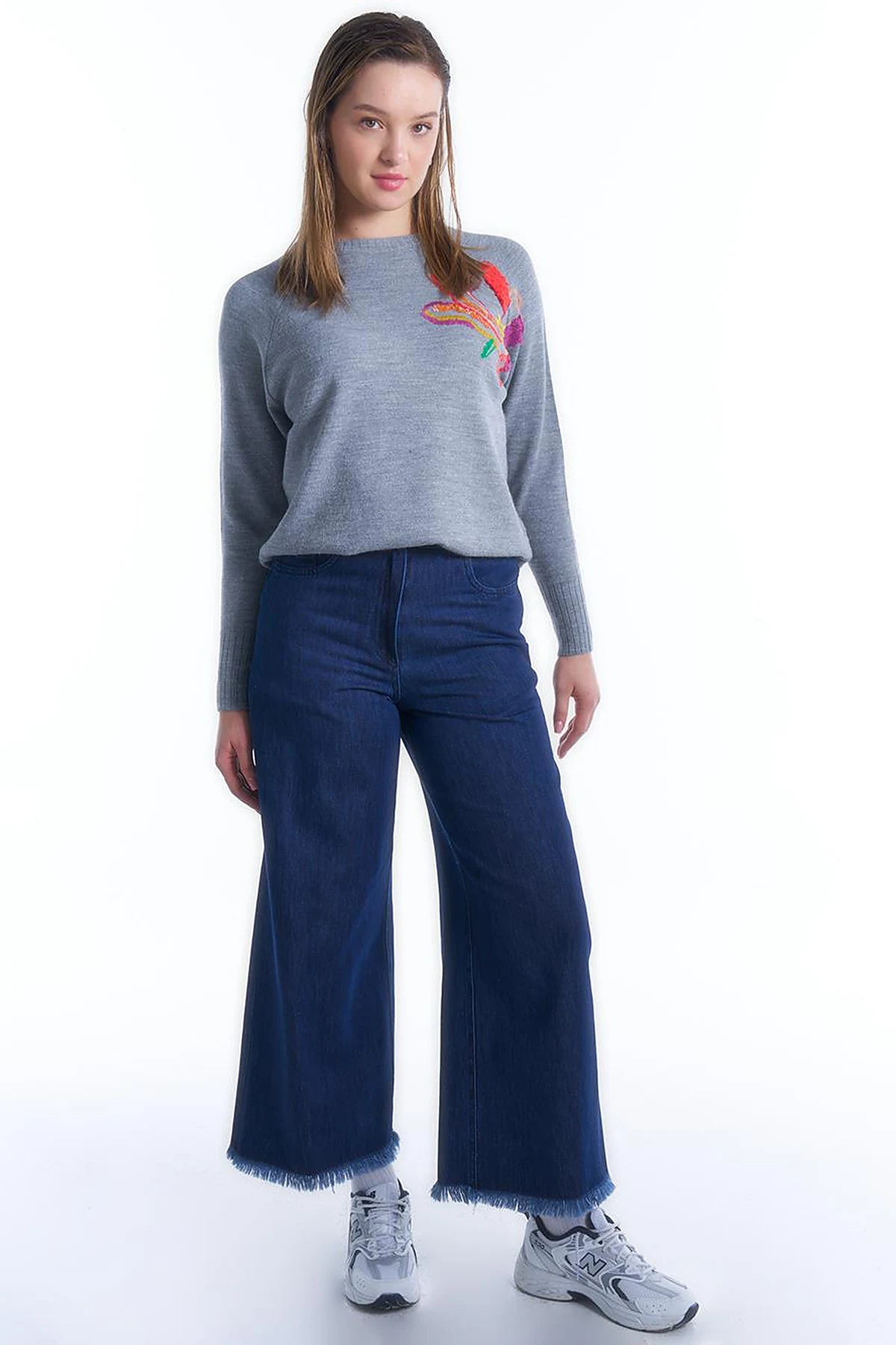 Beli Lastikli Püsküllü Denim Pantolon İndigo