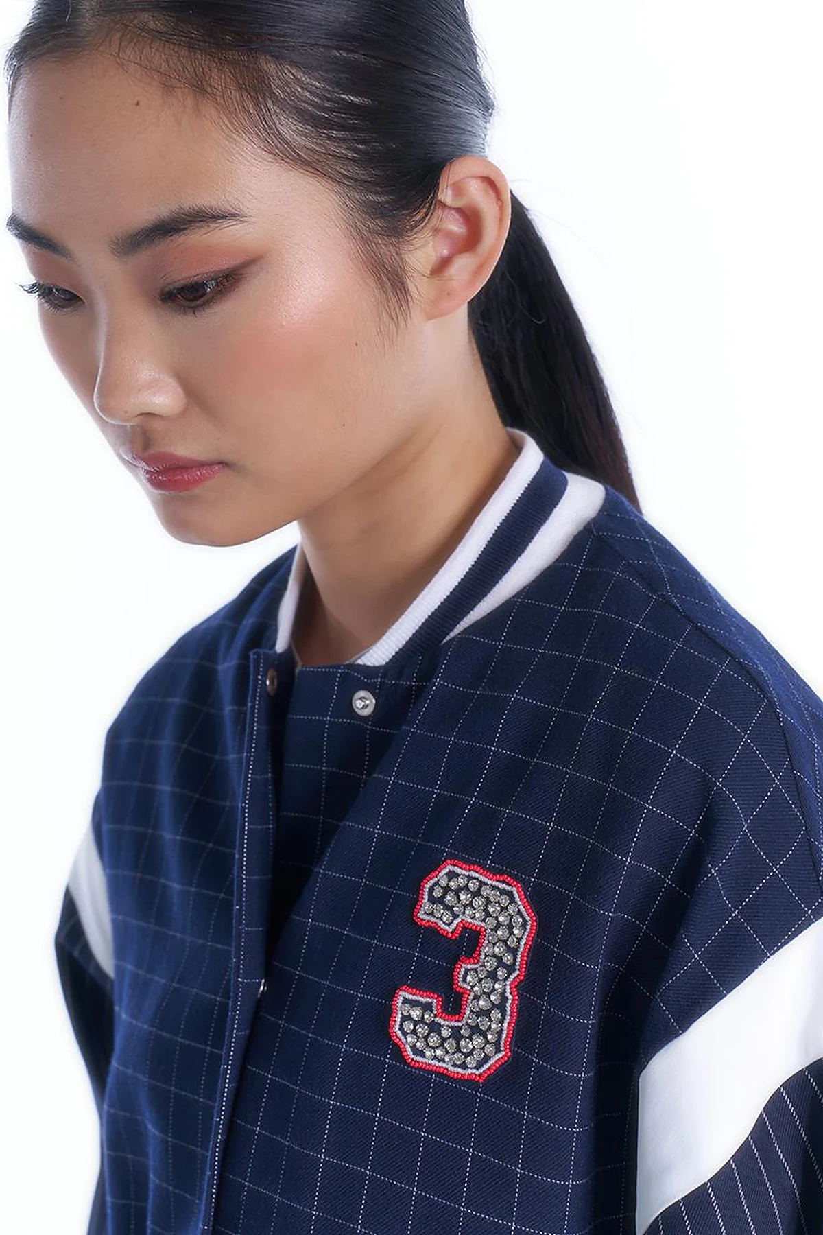 College Collar Snap Closure Jacket Navy Blue