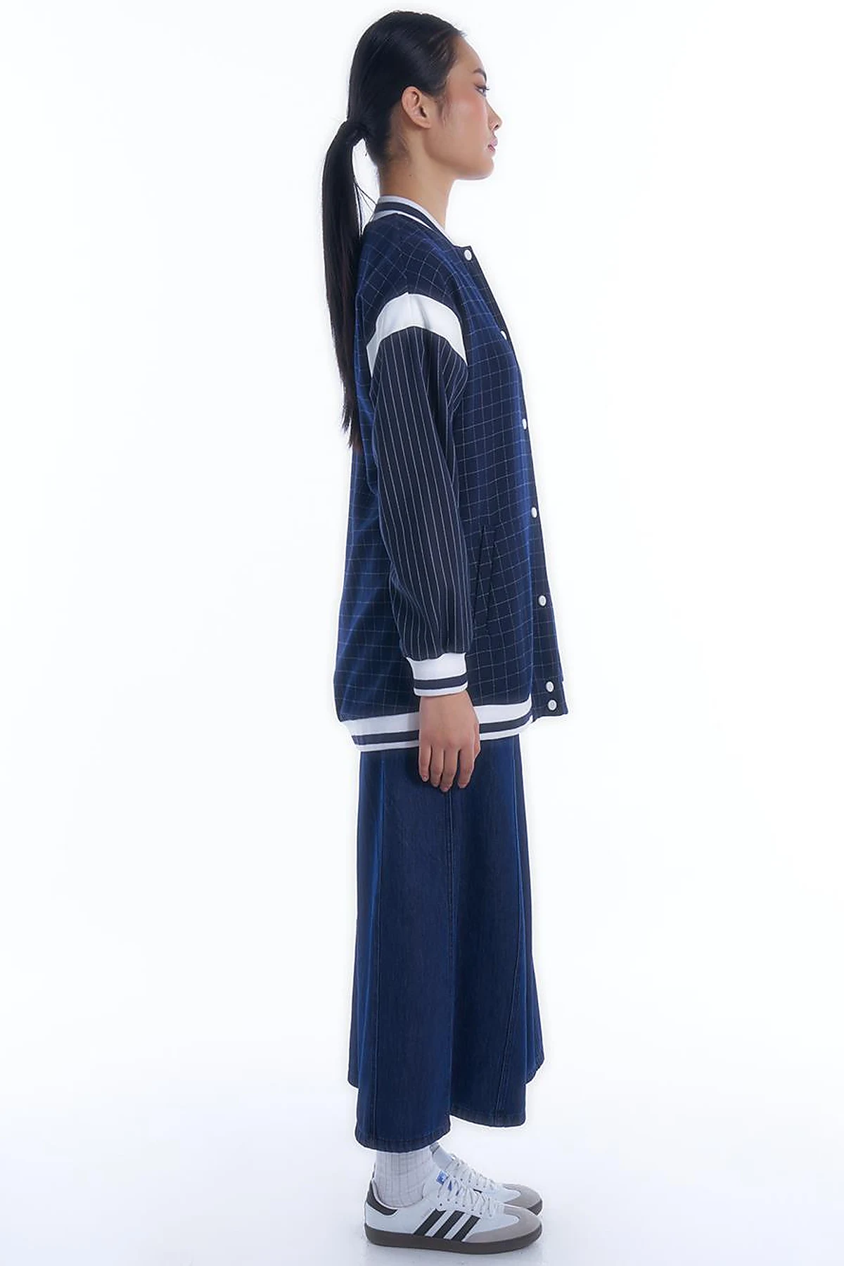 College Collar Snap Closure Jacket Navy Blue