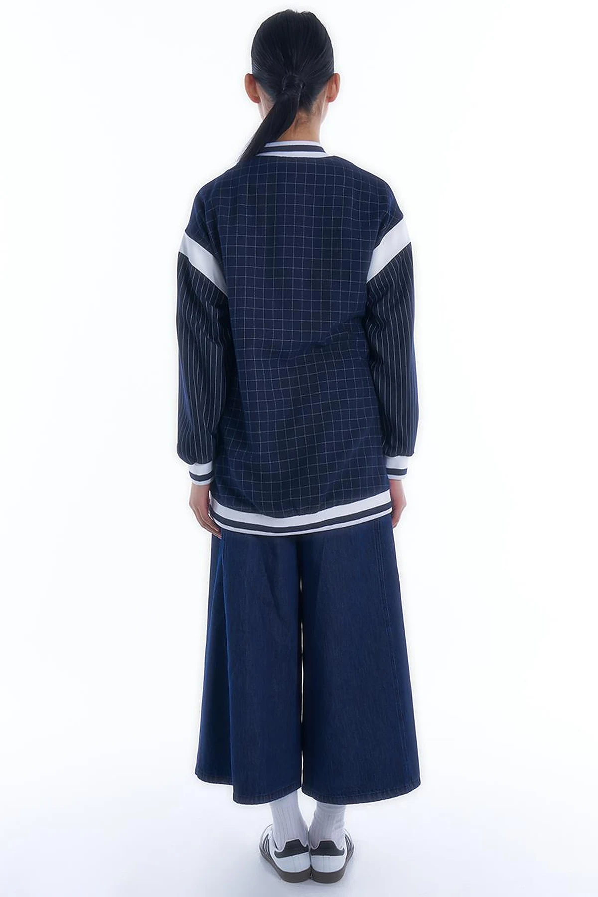 College Collar Snap Closure Jacket Navy Blue