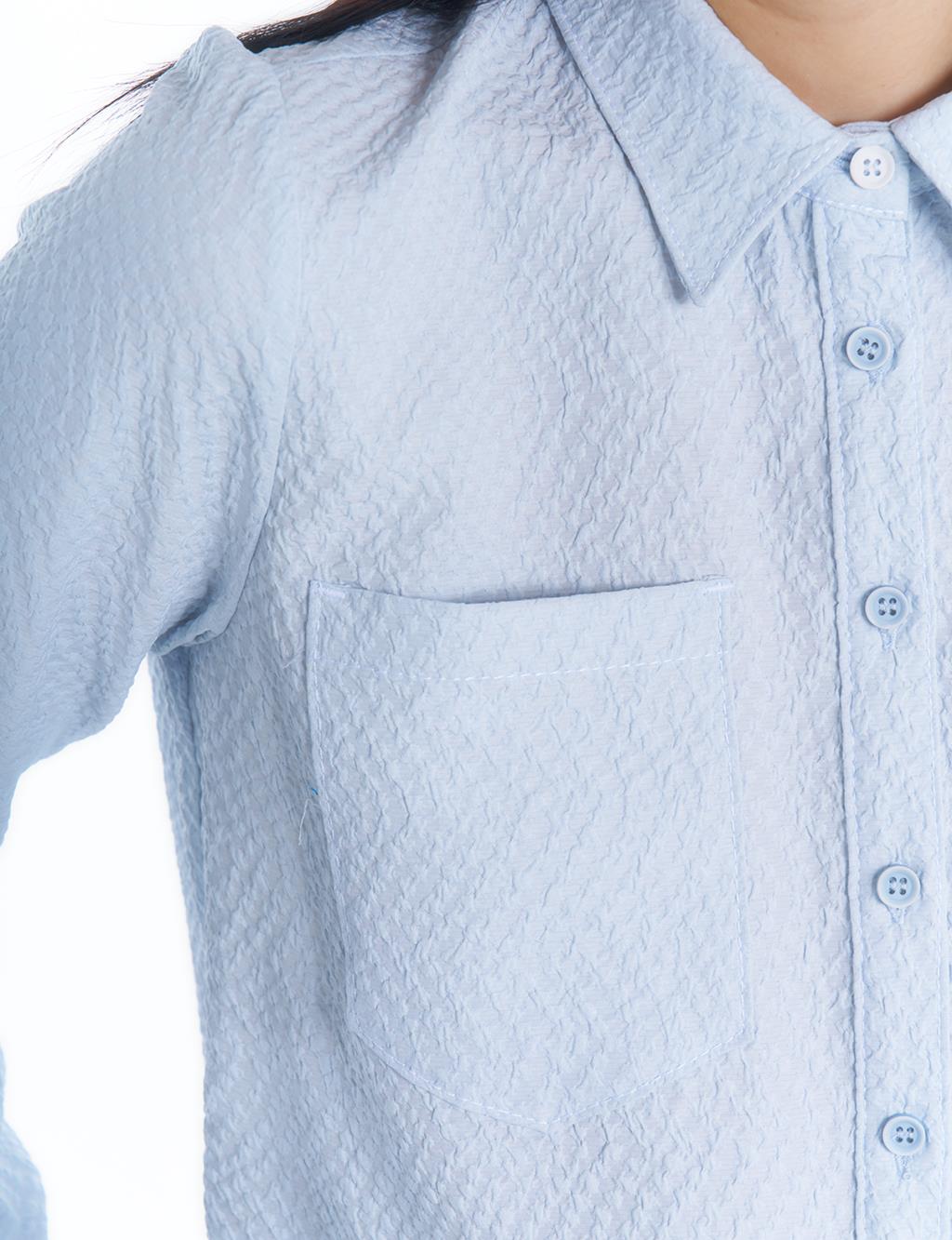 Shirt Collar Pocket Detailed Tunic Blue