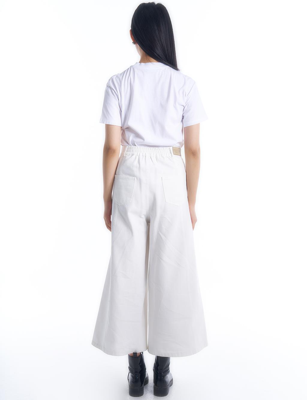 Elastic Waist Denim Skirt Trousers Optical White