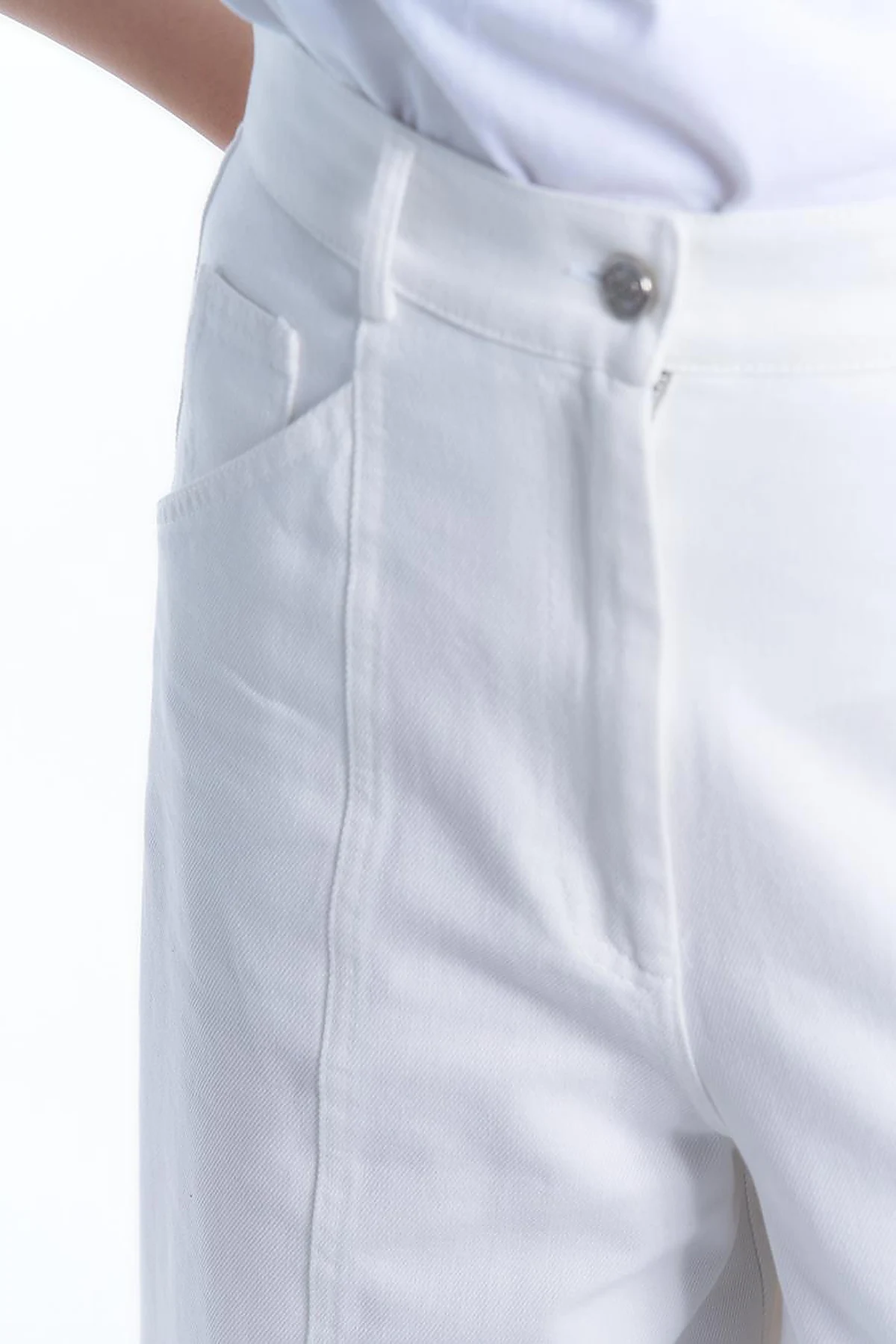 Beli Lastikli Denim Etek Pantolon Optik Beyaz
