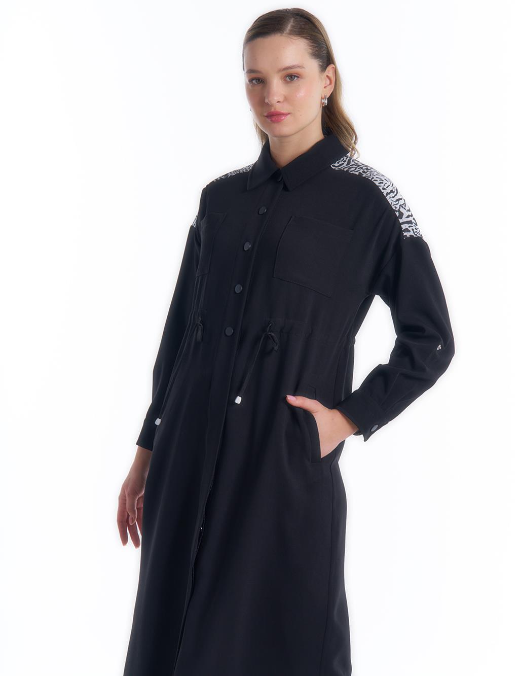 Waist Adjustable Pocket Dress Black