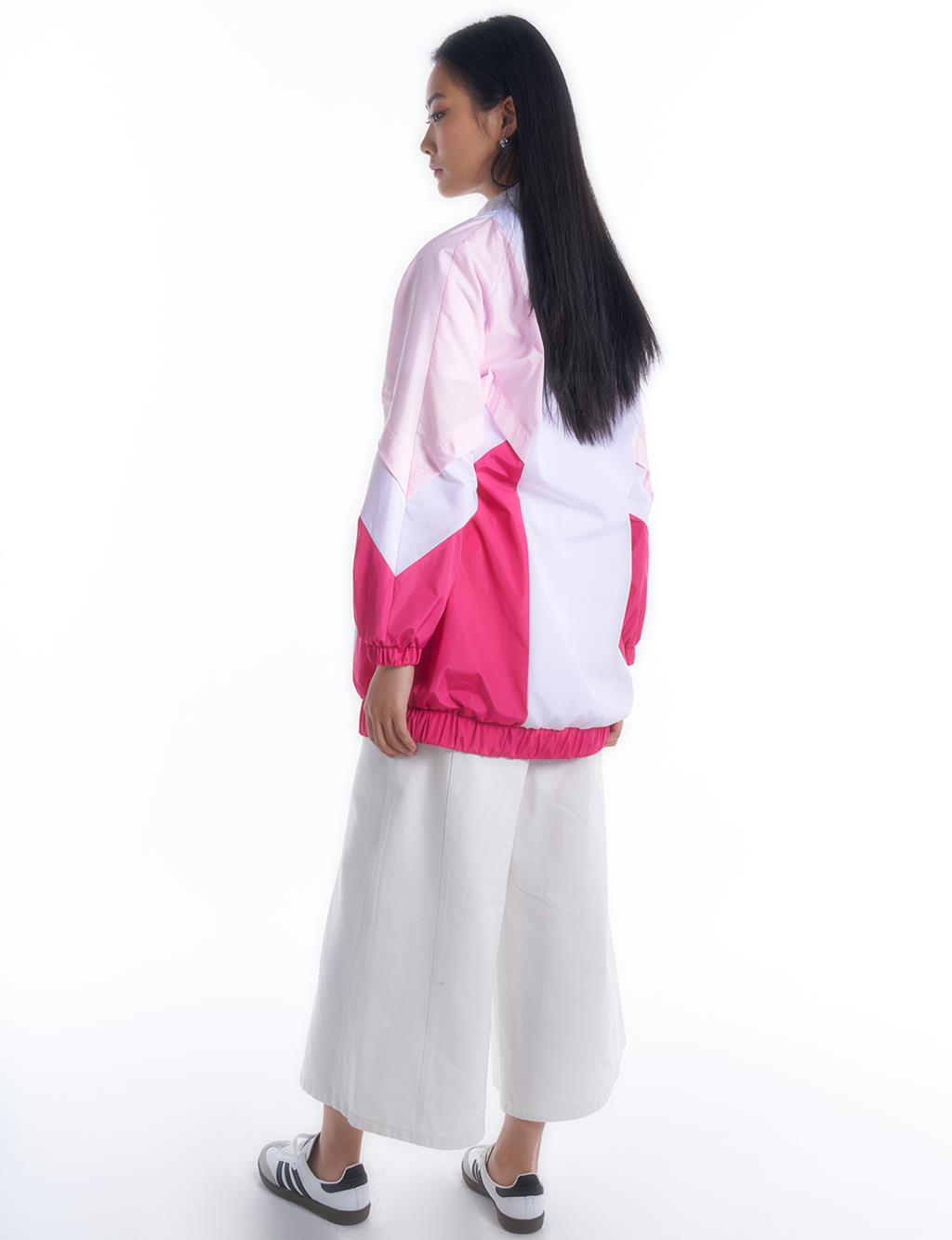 Color Blocked Stand Collar Jacket Candy Pink