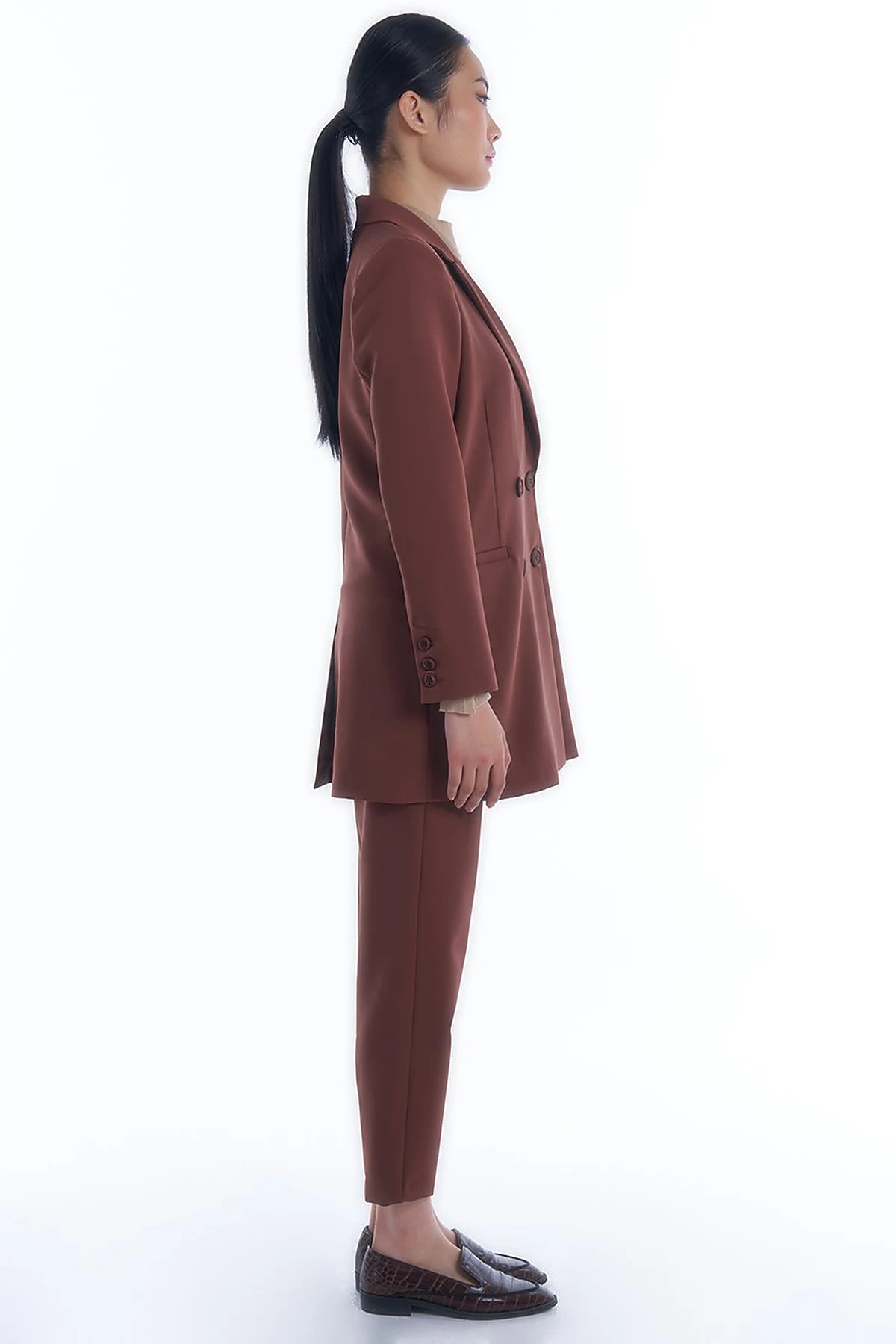 Blazer Ceketli Takım Kahve