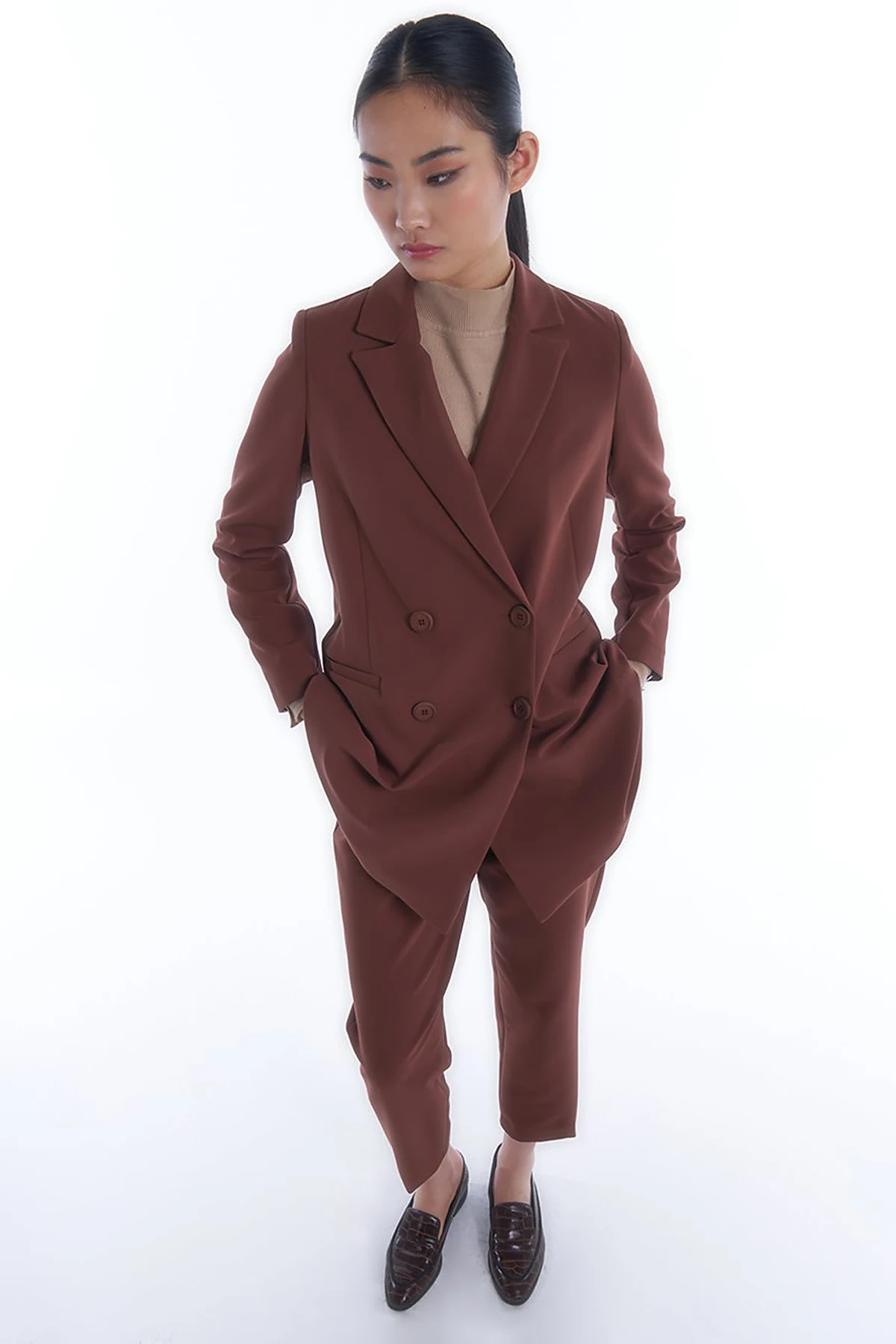 Blazer Ceketli Takım Kahve