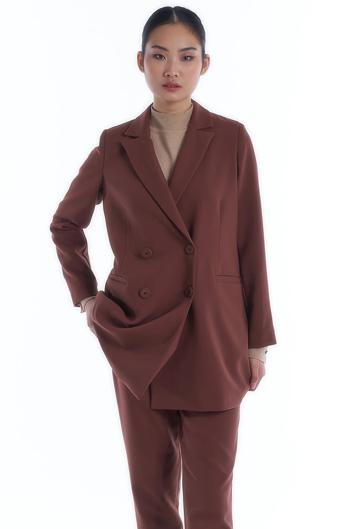 Blazer Ceketli Takım Kahve