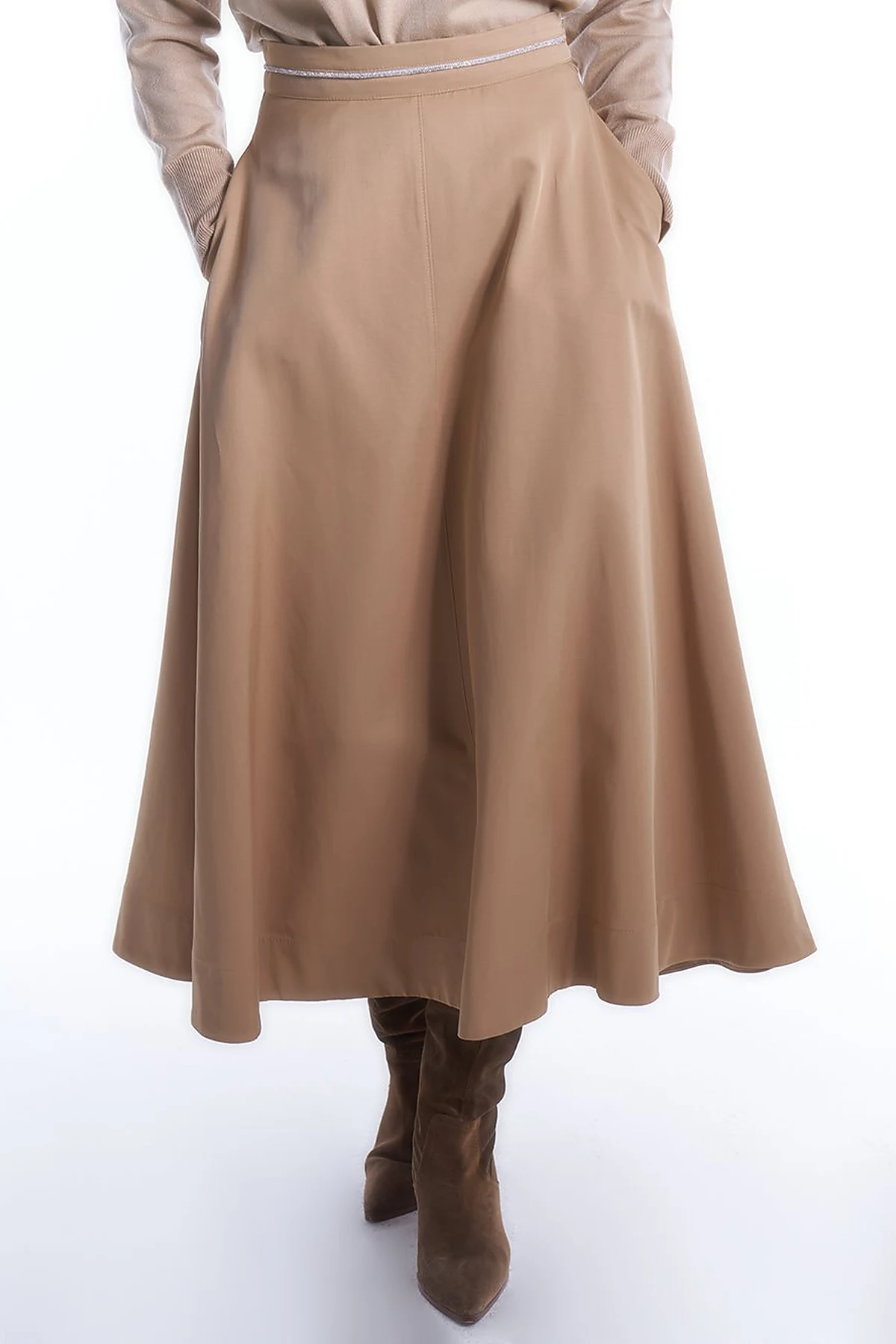 High Waist Flared Skirt Beige