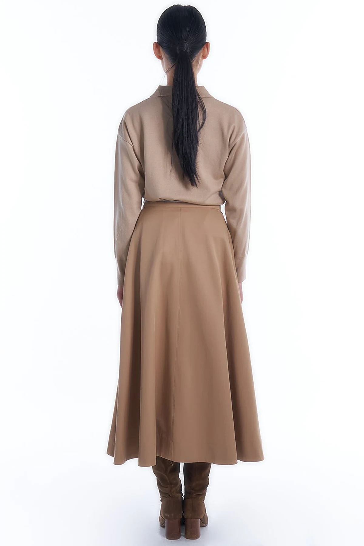 High Waist Flared Skirt Beige