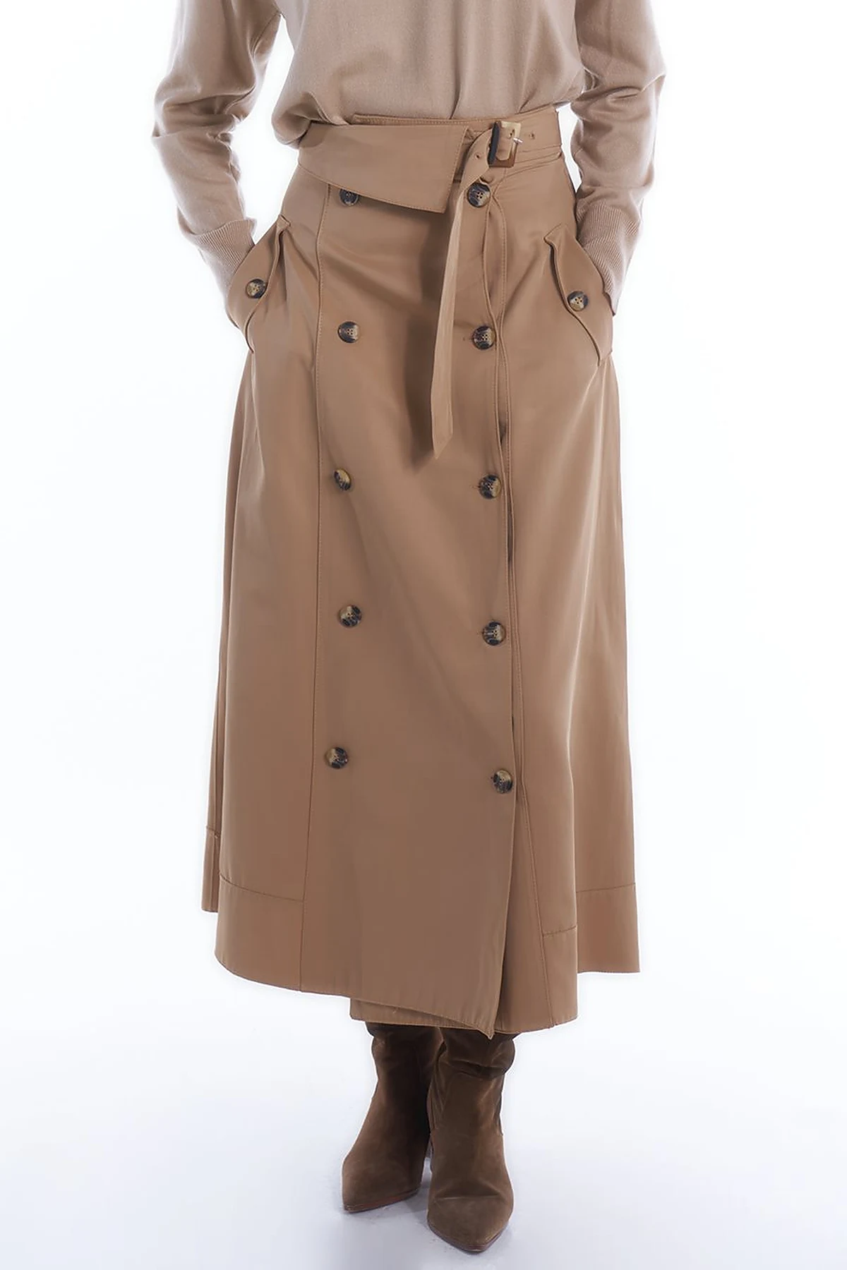 Buckled Flared Skirt Beige