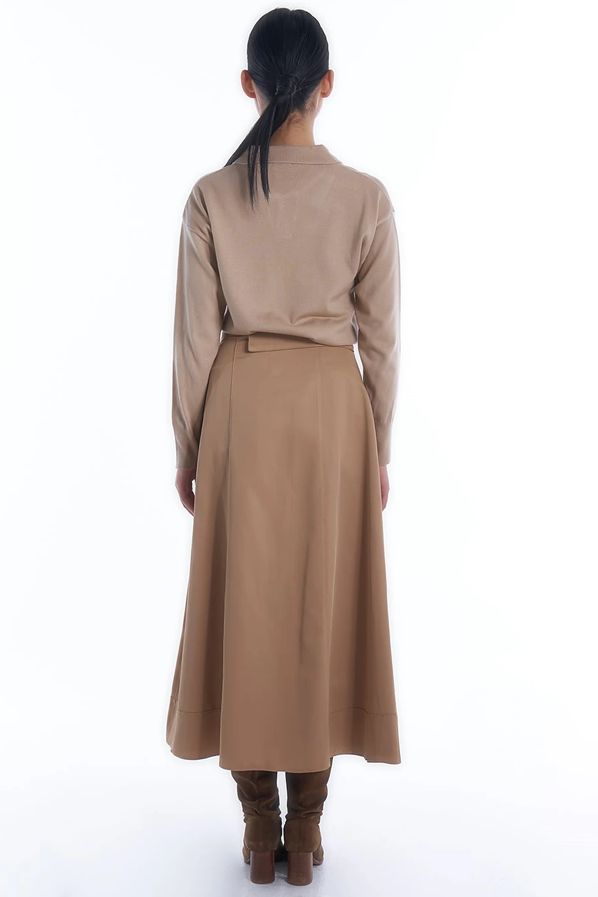 Buckled Flared Skirt Beige
