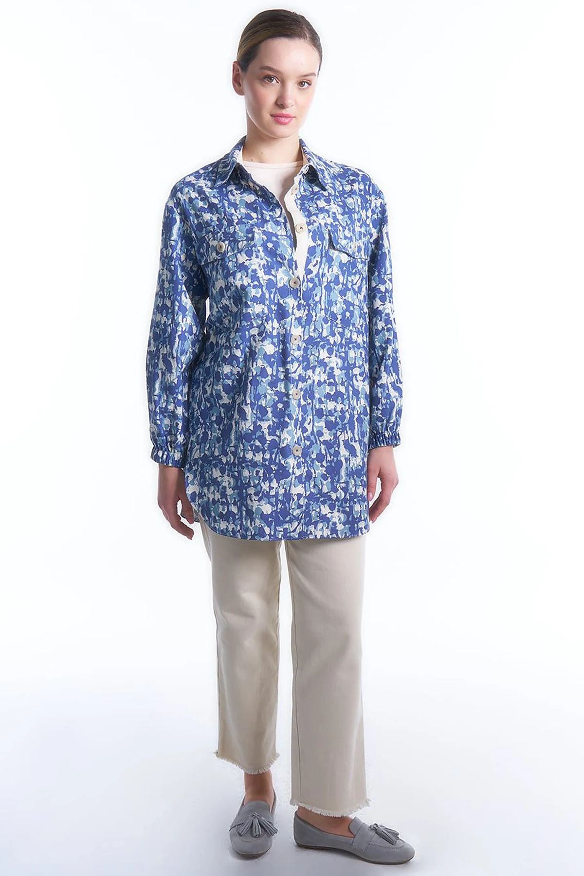 Tunic with Pocket Detail and Garnish in Blue-Mint