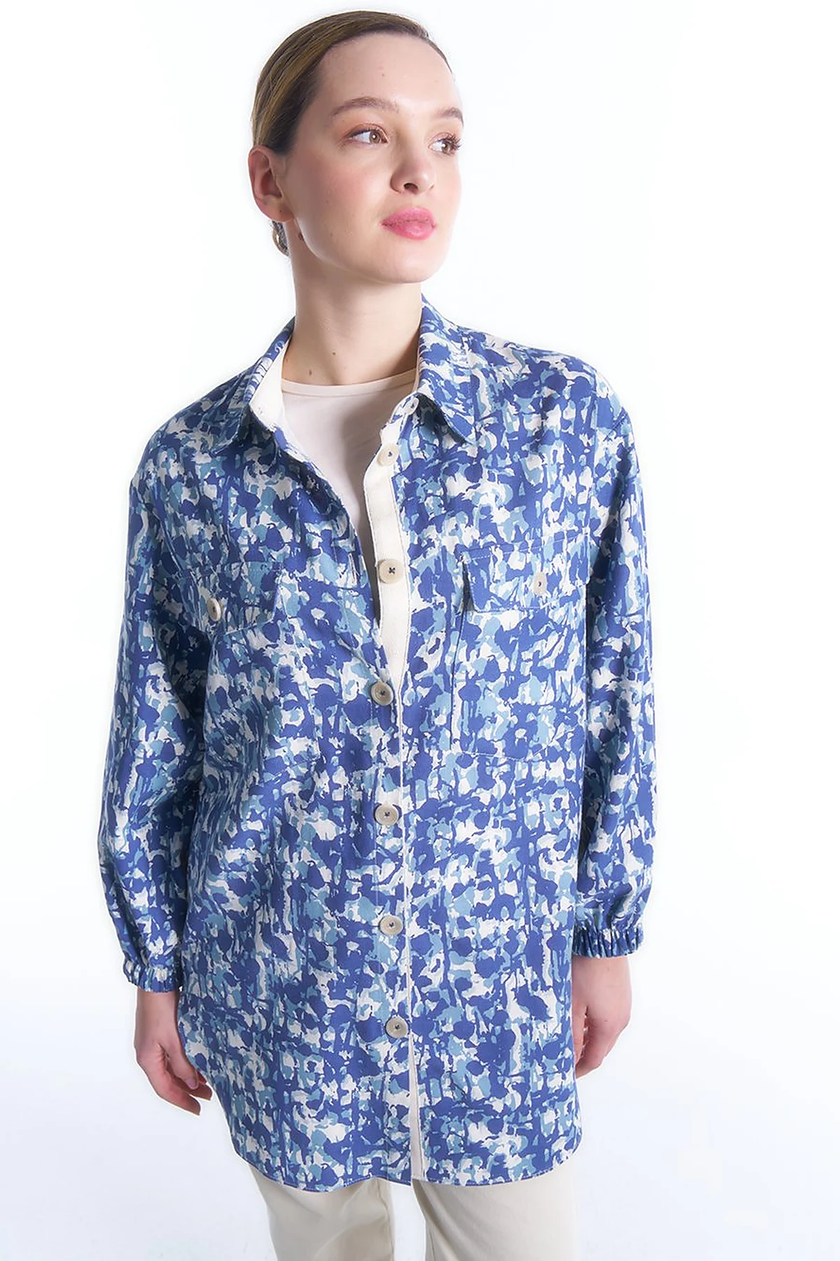 Tunic with Pocket Detail and Garnish in Blue-Mint