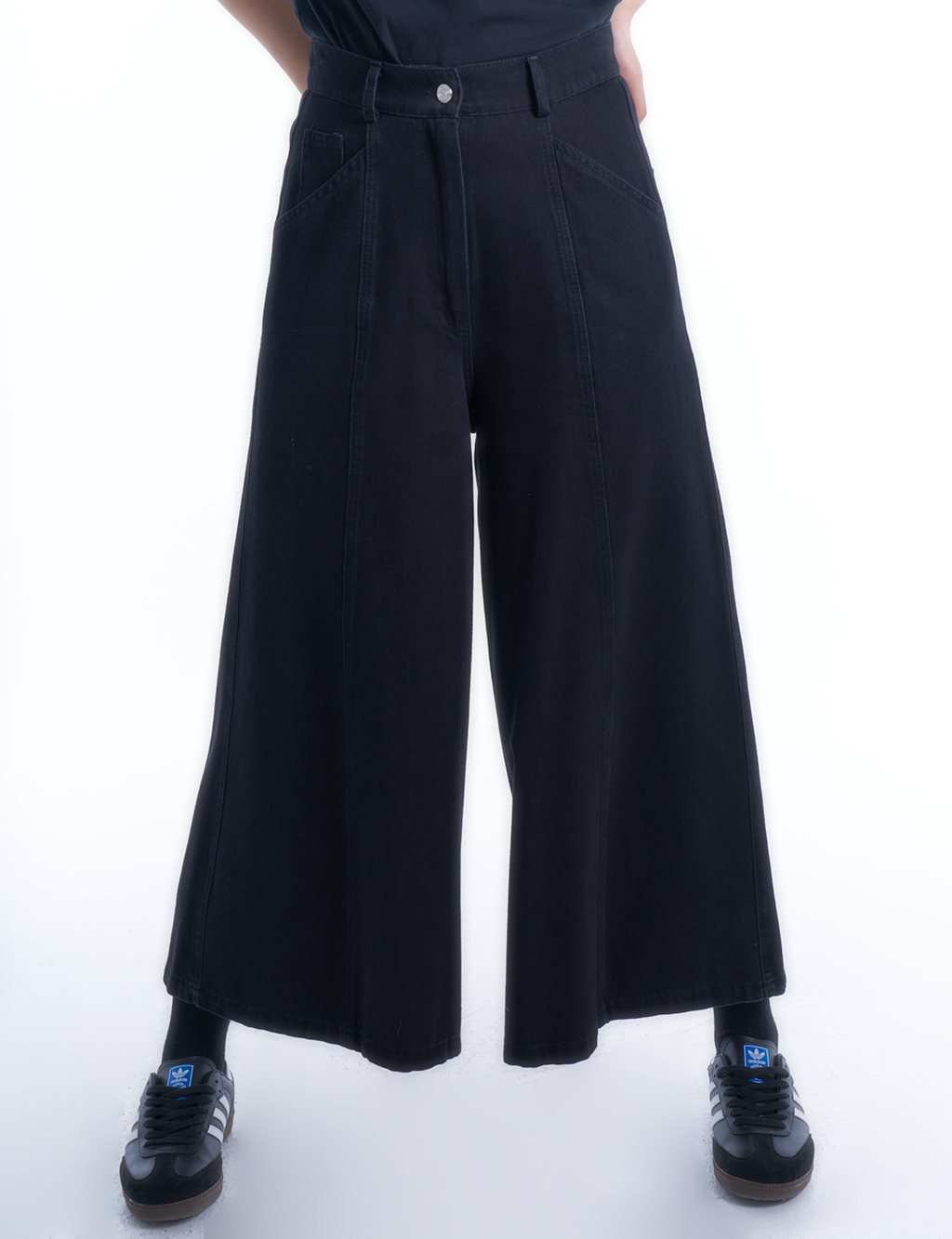 Elastic Waist Denim Skirt Trousers Optical Black
